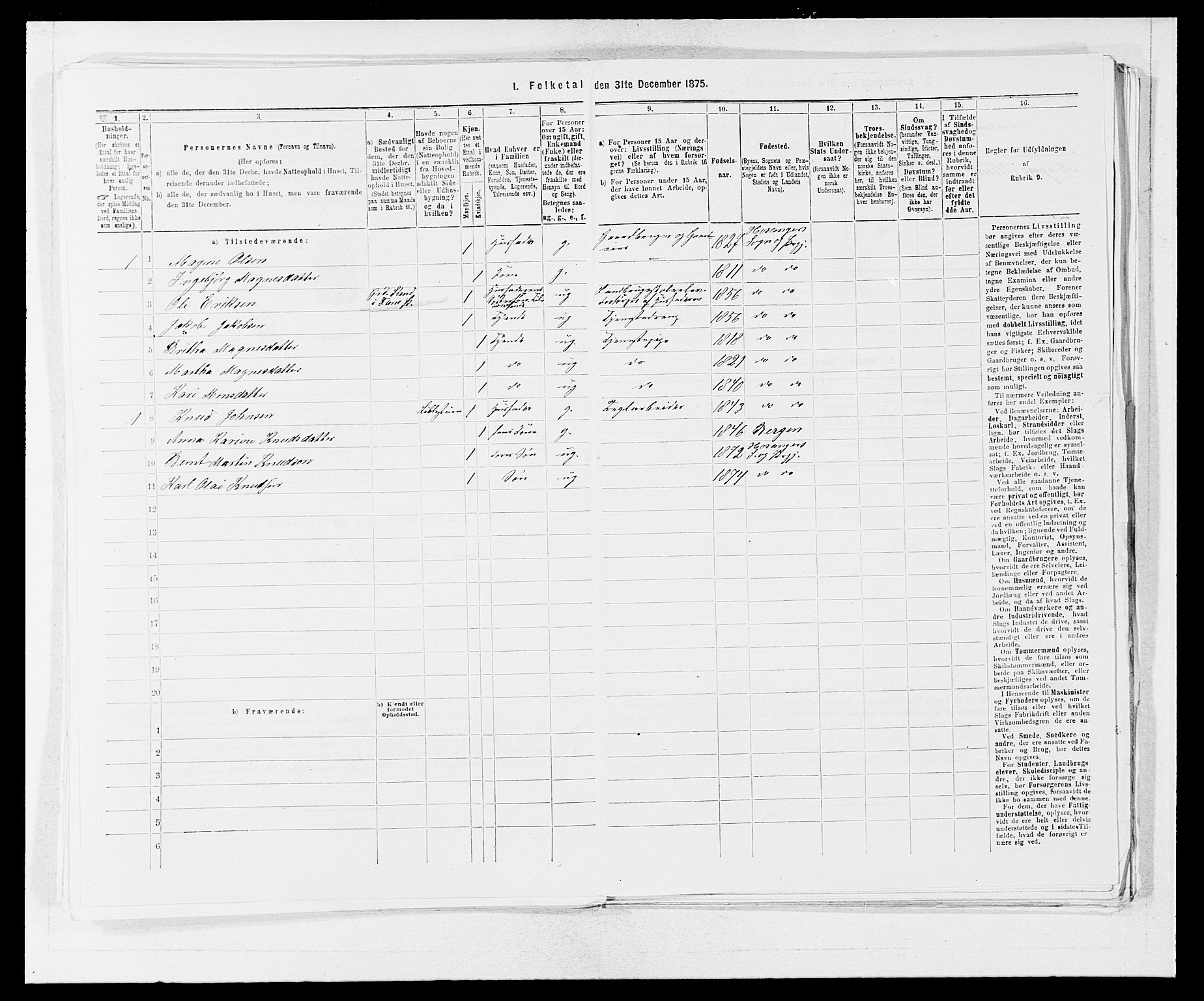 SAB, 1875 census for 1253P Hosanger, 1875, p. 844