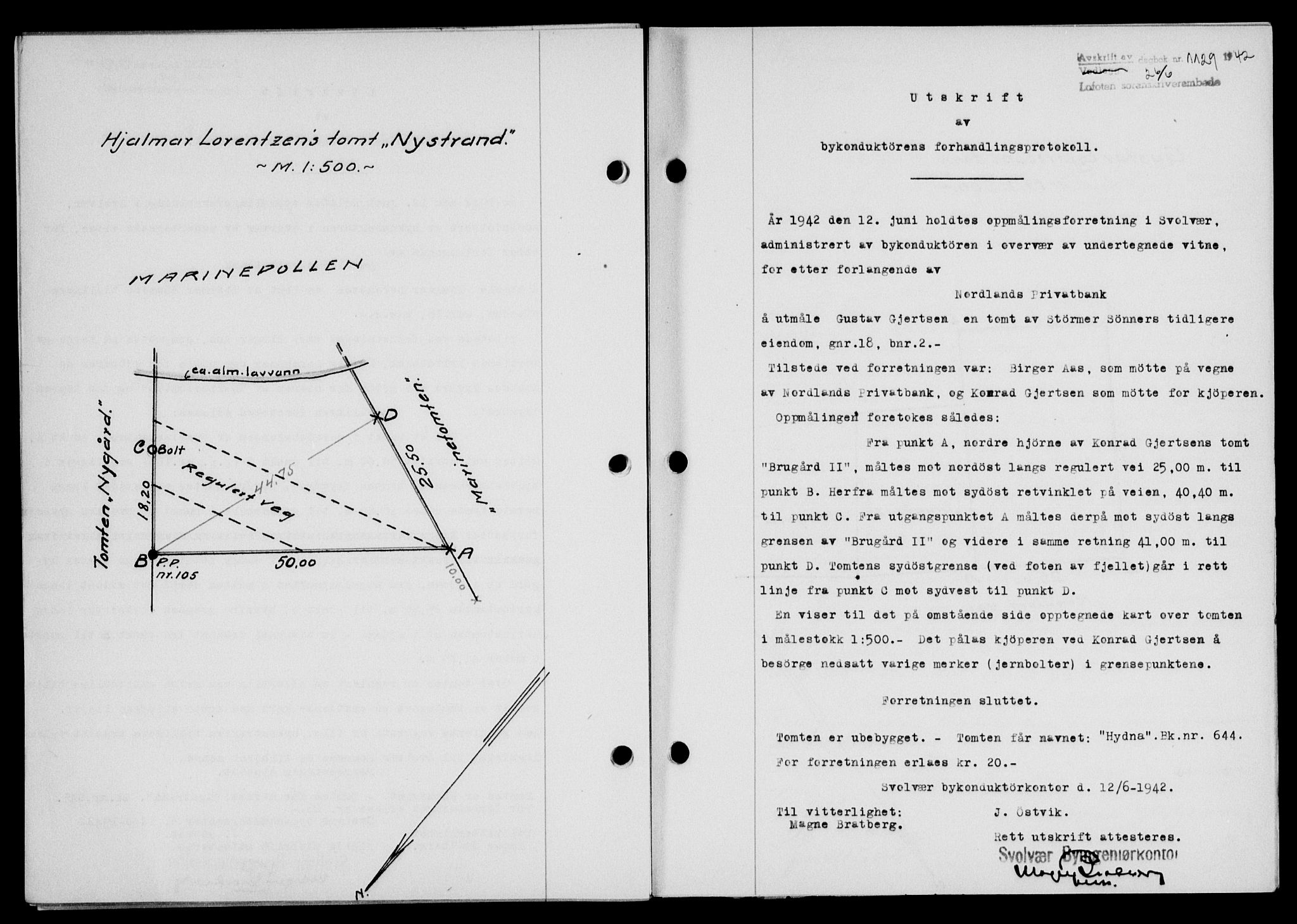 Lofoten sorenskriveri, SAT/A-0017/1/2/2C/L0010a: Mortgage book no. 10a, 1942-1943, Diary no: : 1129/1942