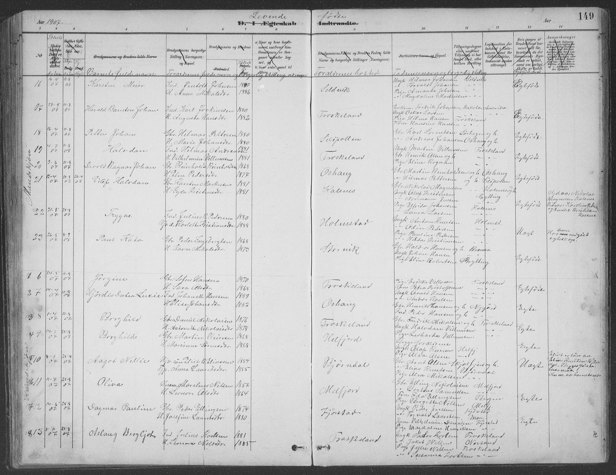 Ministerialprotokoller, klokkerbøker og fødselsregistre - Nordland, AV/SAT-A-1459/890/L1290: Parish register (copy) no. 890C01, 1882-1911, p. 149