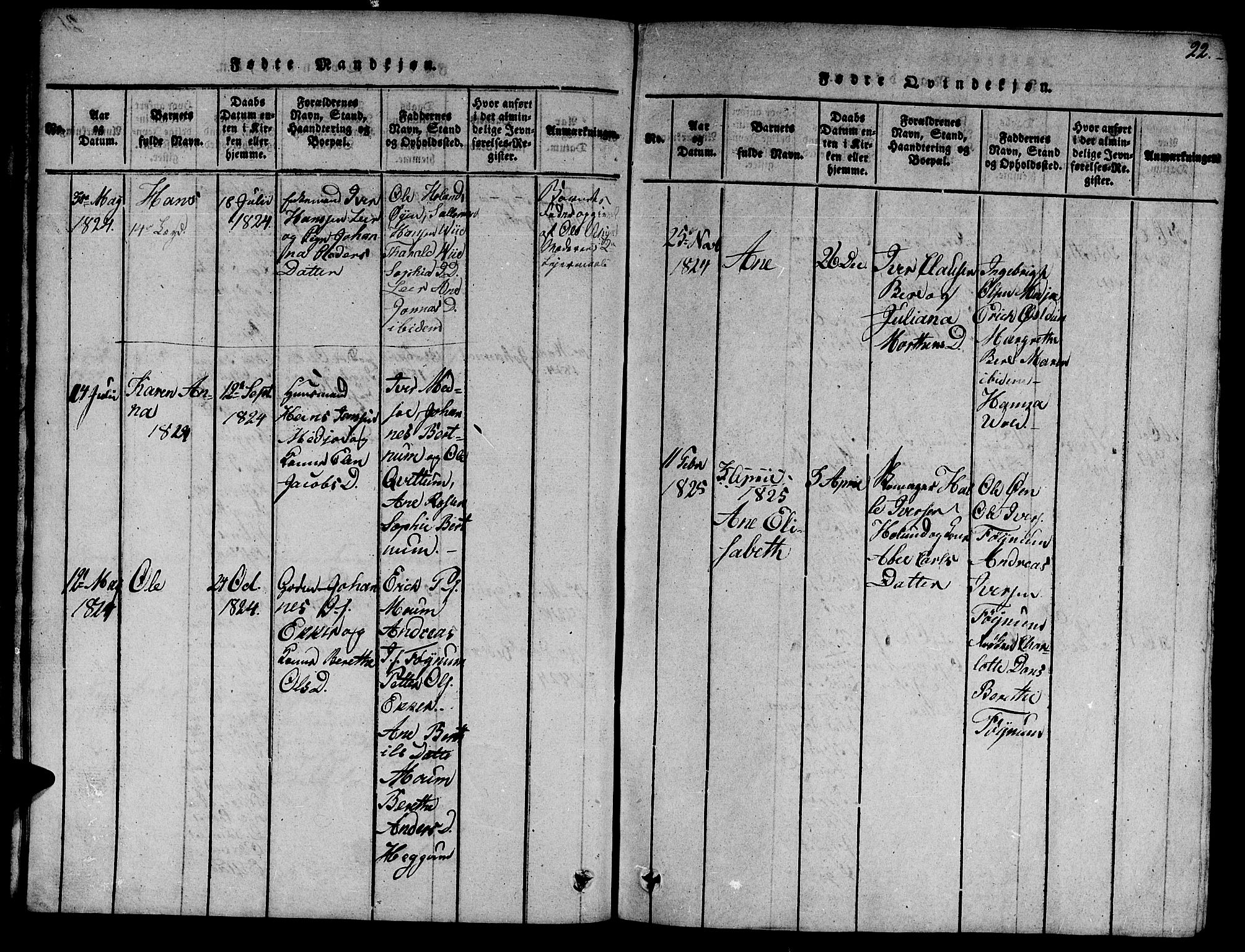 Ministerialprotokoller, klokkerbøker og fødselsregistre - Nord-Trøndelag, AV/SAT-A-1458/758/L0521: Parish register (copy) no. 758C01, 1816-1825, p. 22