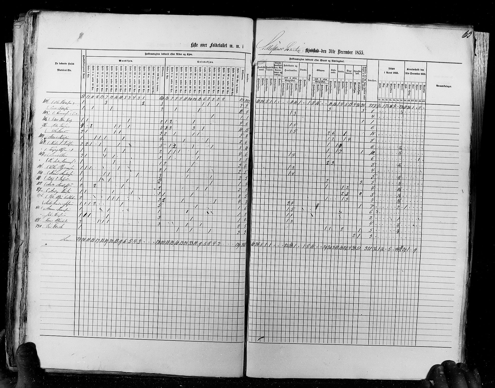 RA, Census 1855, vol. 8: Risør-Vadsø, 1855, p. 63