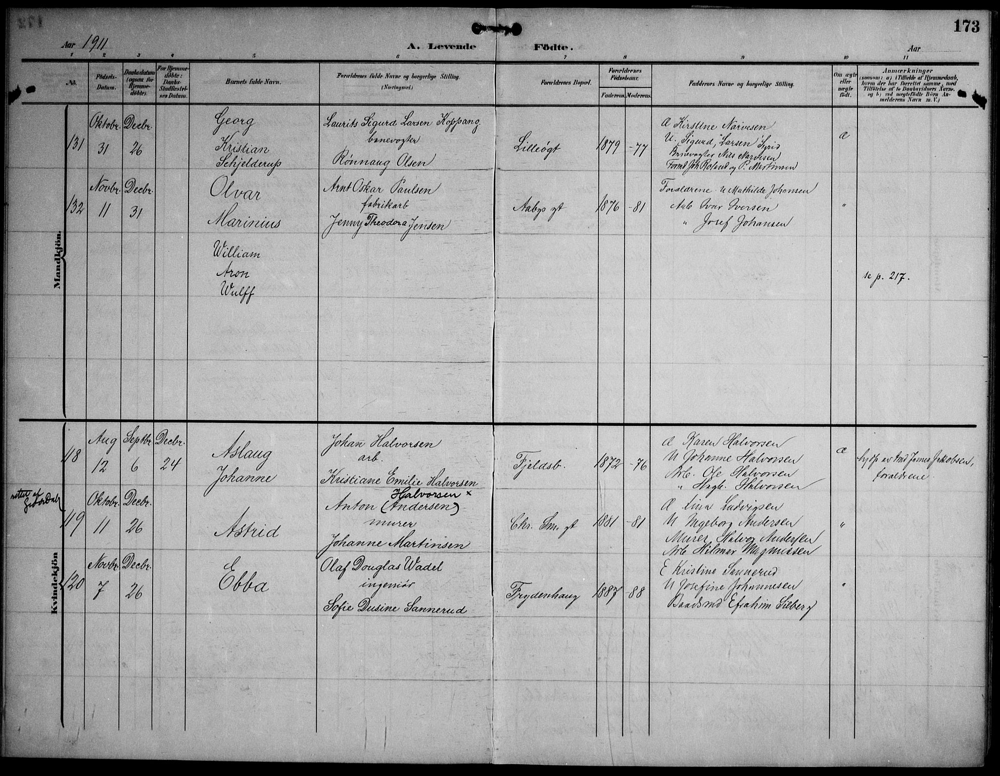 Strømsø kirkebøker, AV/SAKO-A-246/F/Fa/L0026: Parish register (official) no. I 26, 1905-1914, p. 173