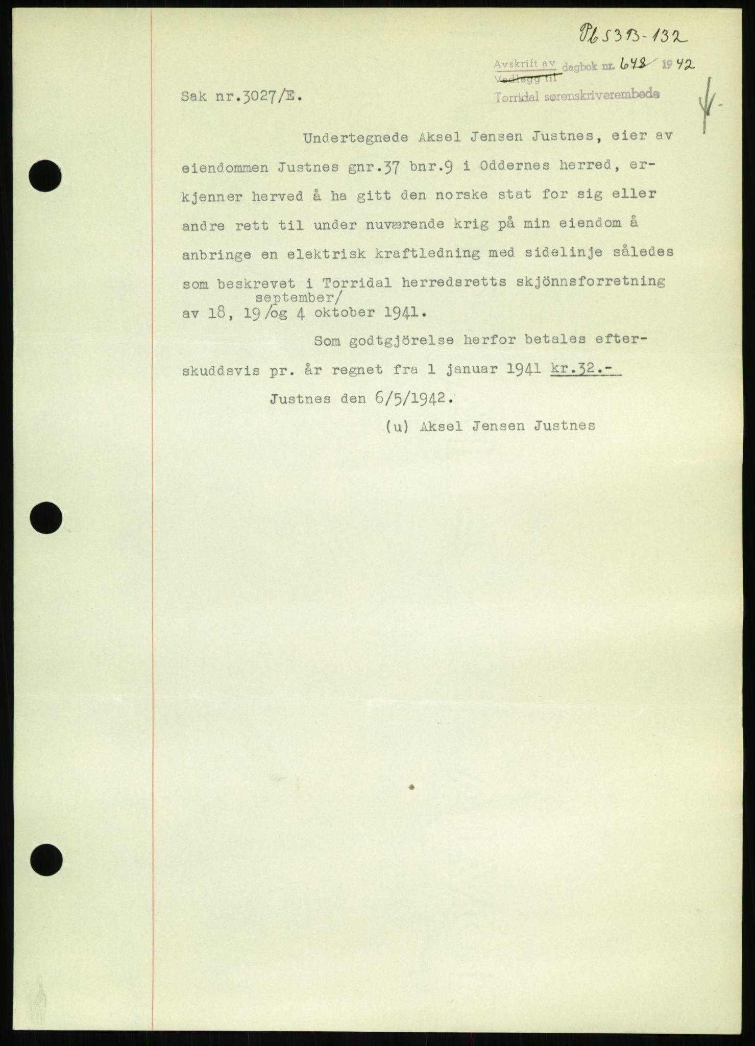 Torridal sorenskriveri, SAK/1221-0012/G/Gb/Gbb/L0009: Mortgage book no. 53b, 1942-1943, Diary no: : 648/1942