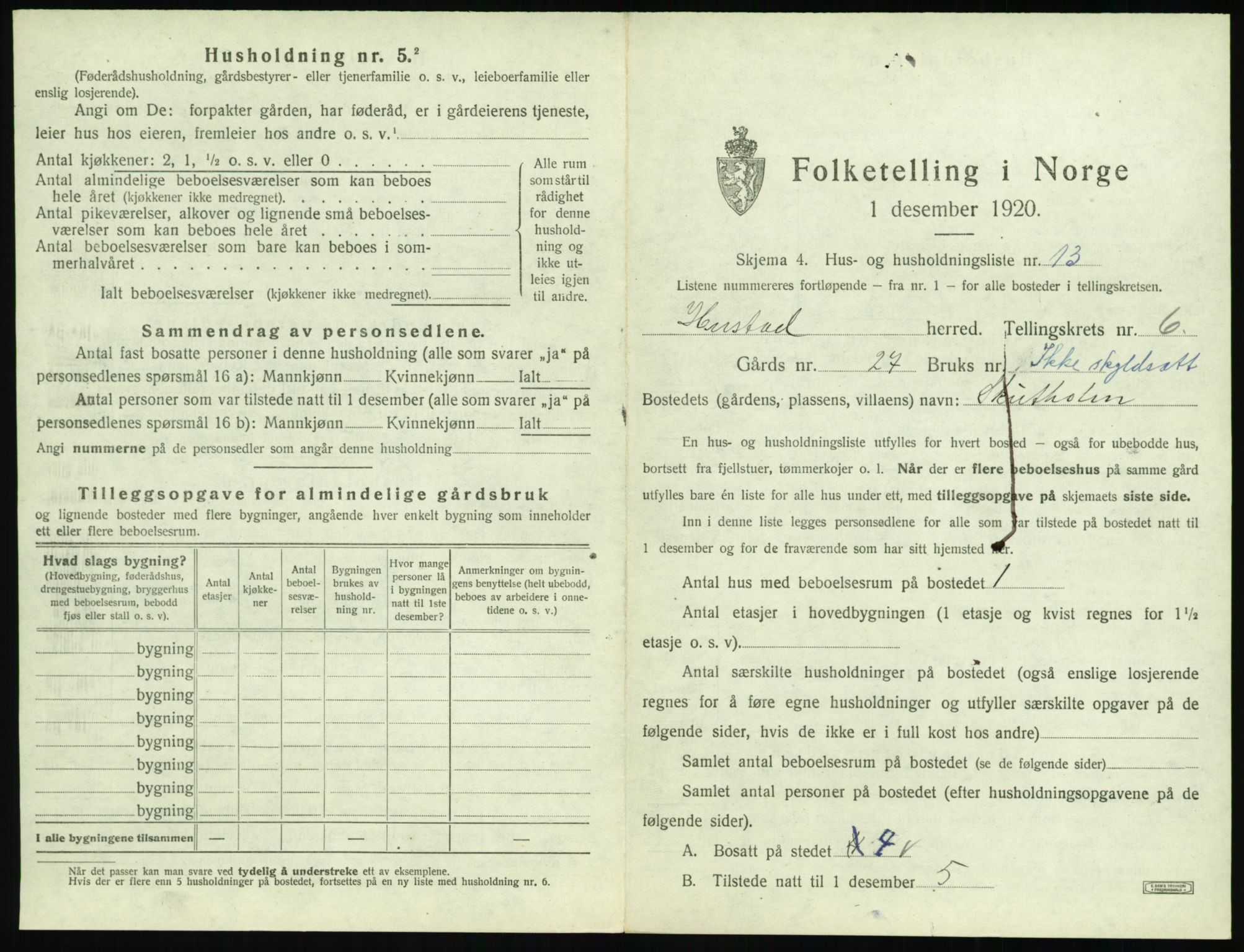 SAT, 1920 census for Hustad, 1920, p. 631