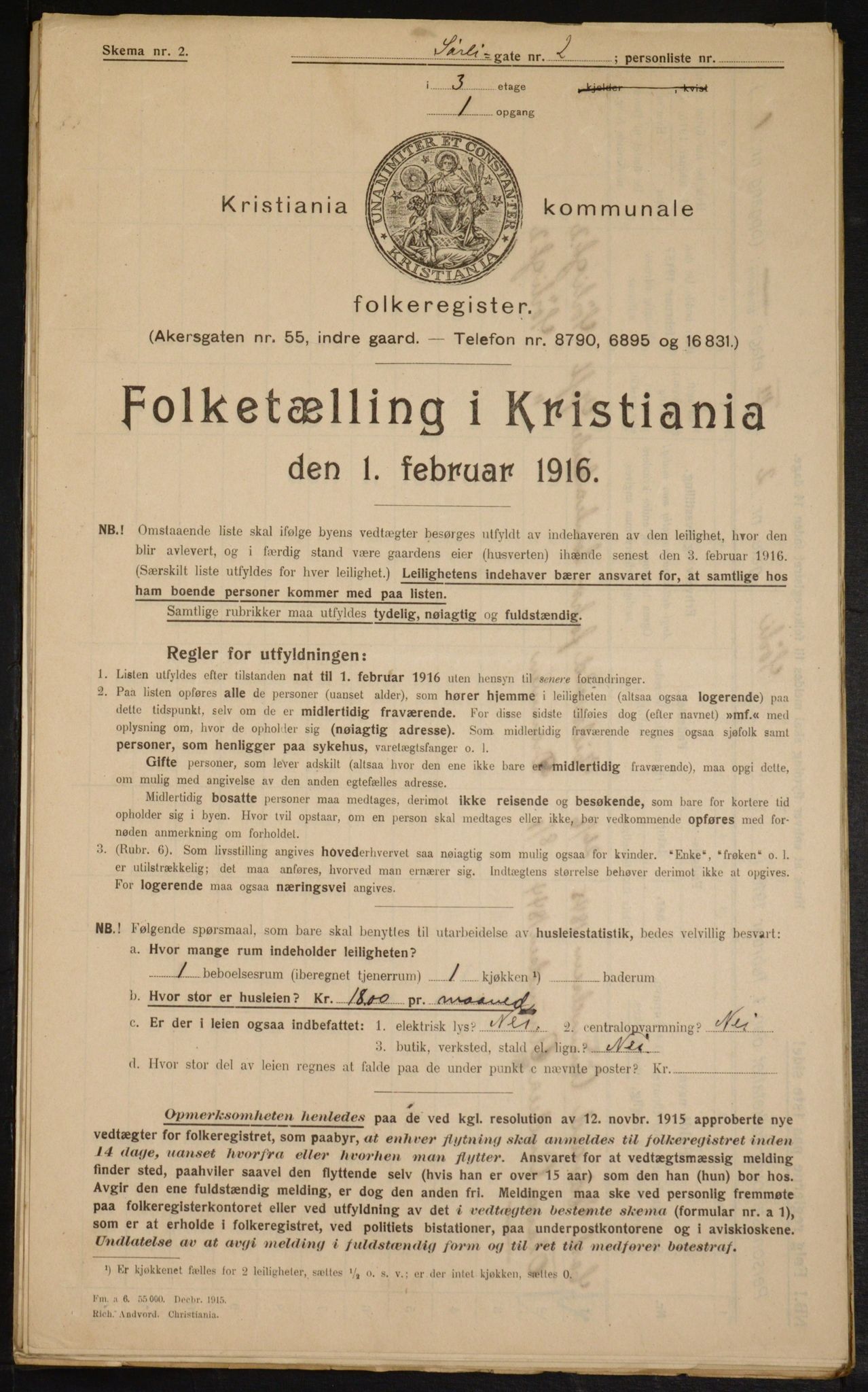 OBA, Municipal Census 1916 for Kristiania, 1916, p. 109421