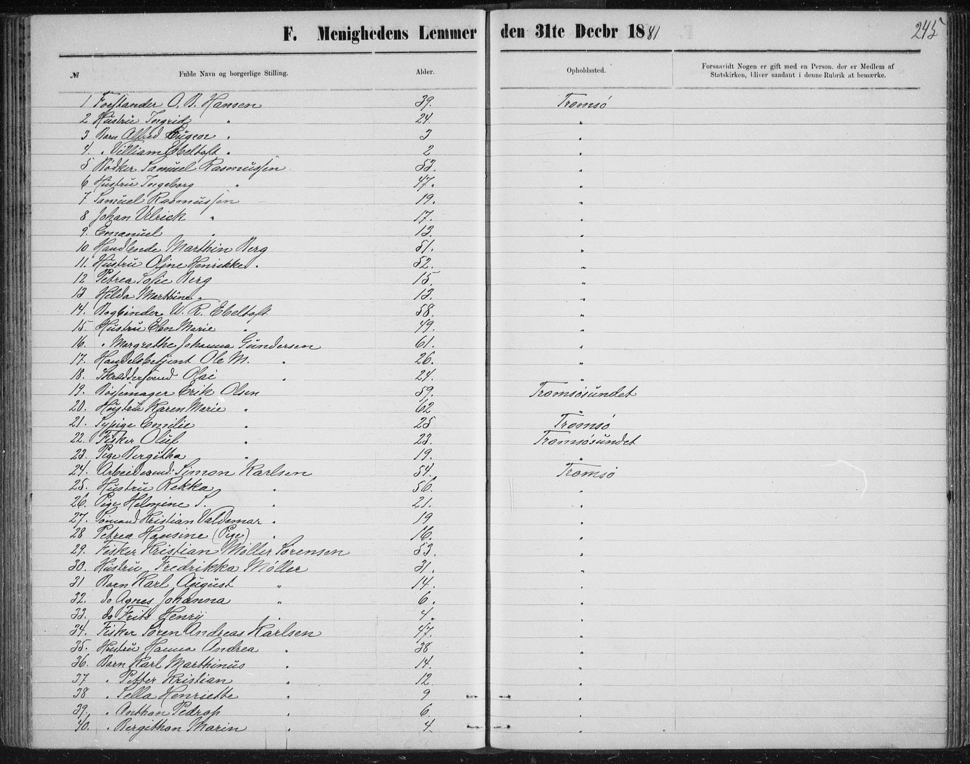 Uten arkivreferanse, SATØ/-: Dissenter register no. DP 3, 1871-1893, p. 245