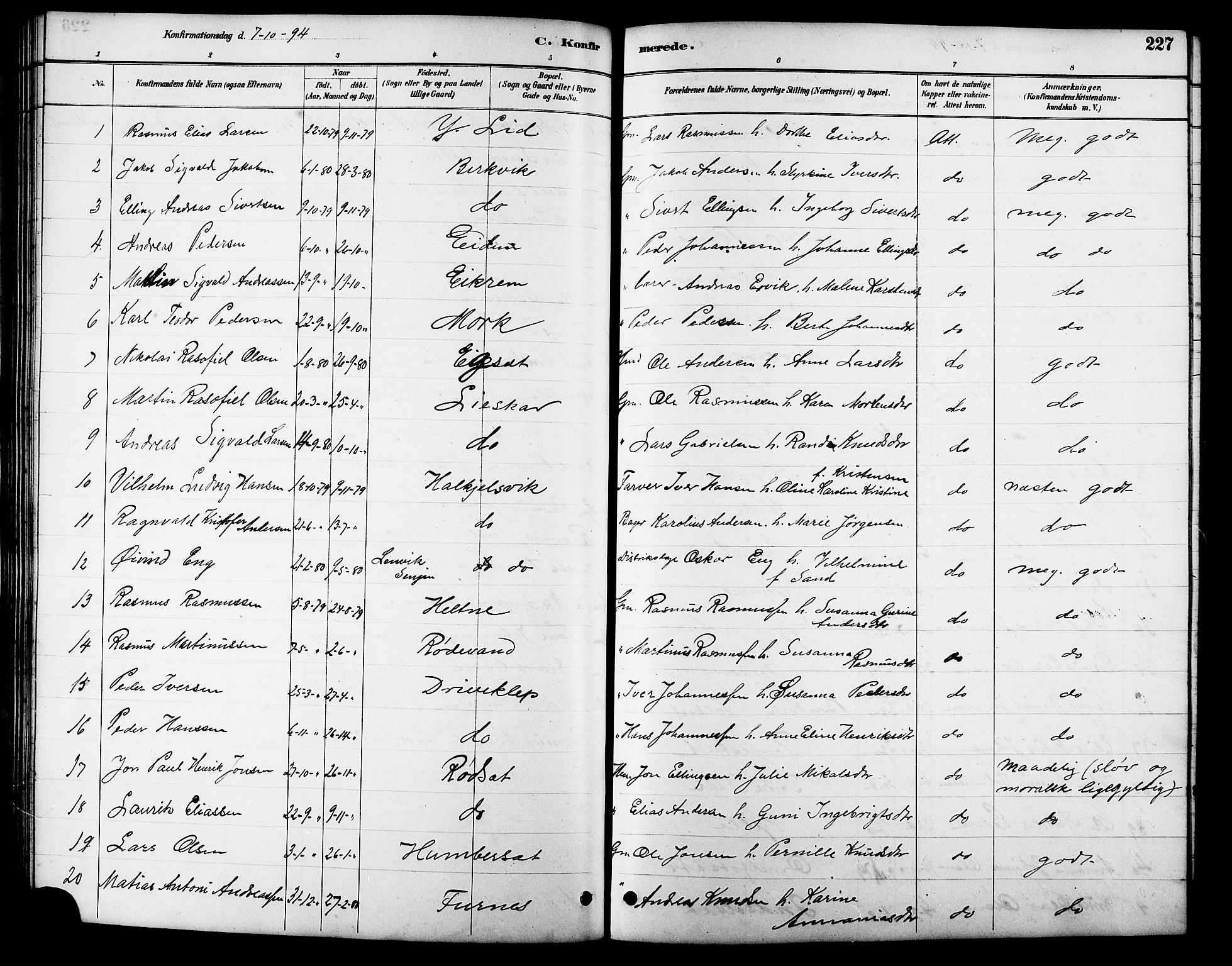 Ministerialprotokoller, klokkerbøker og fødselsregistre - Møre og Romsdal, AV/SAT-A-1454/511/L0158: Parish register (copy) no. 511C04, 1884-1903, p. 227