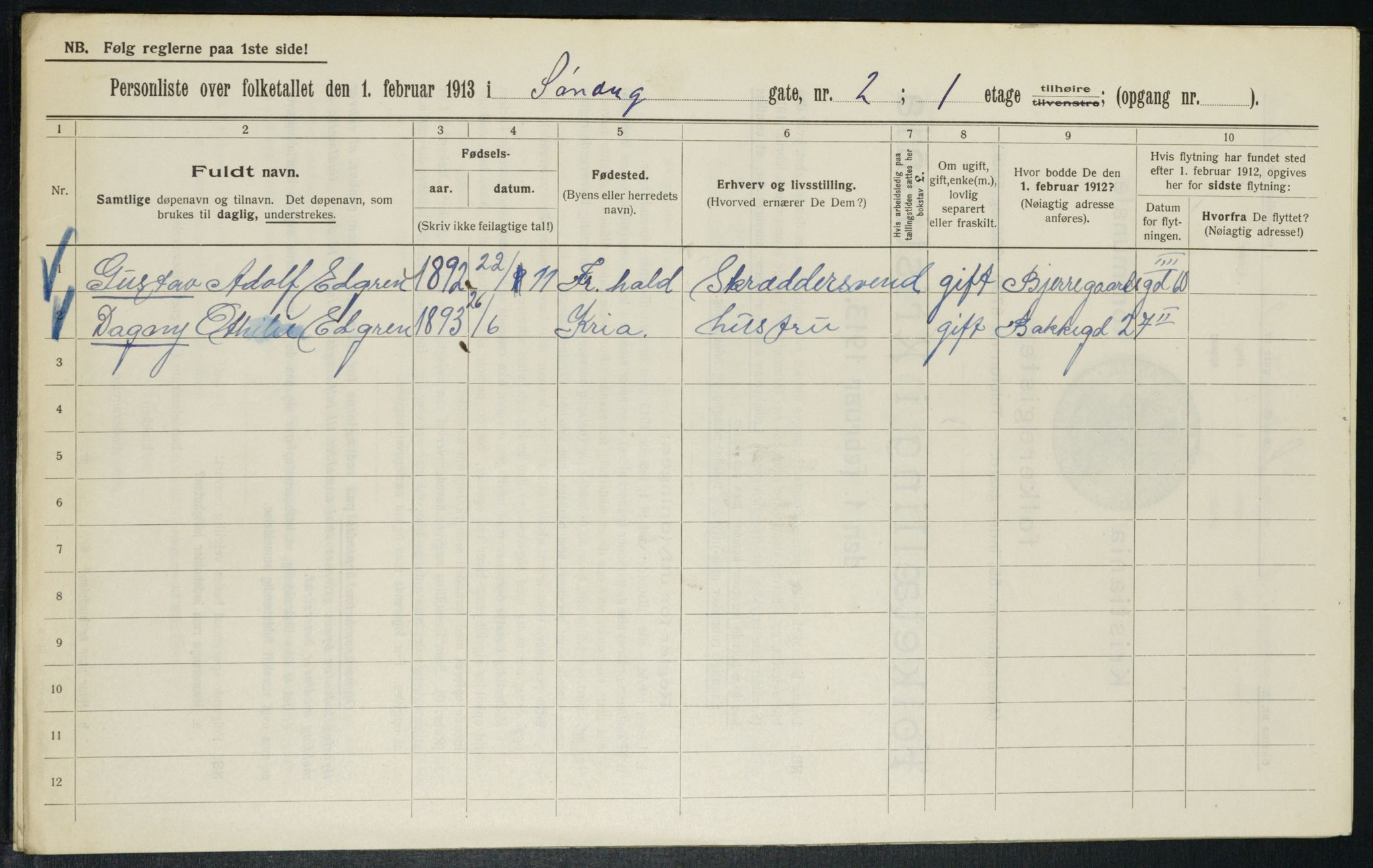 OBA, Municipal Census 1913 for Kristiania, 1913, p. 106382