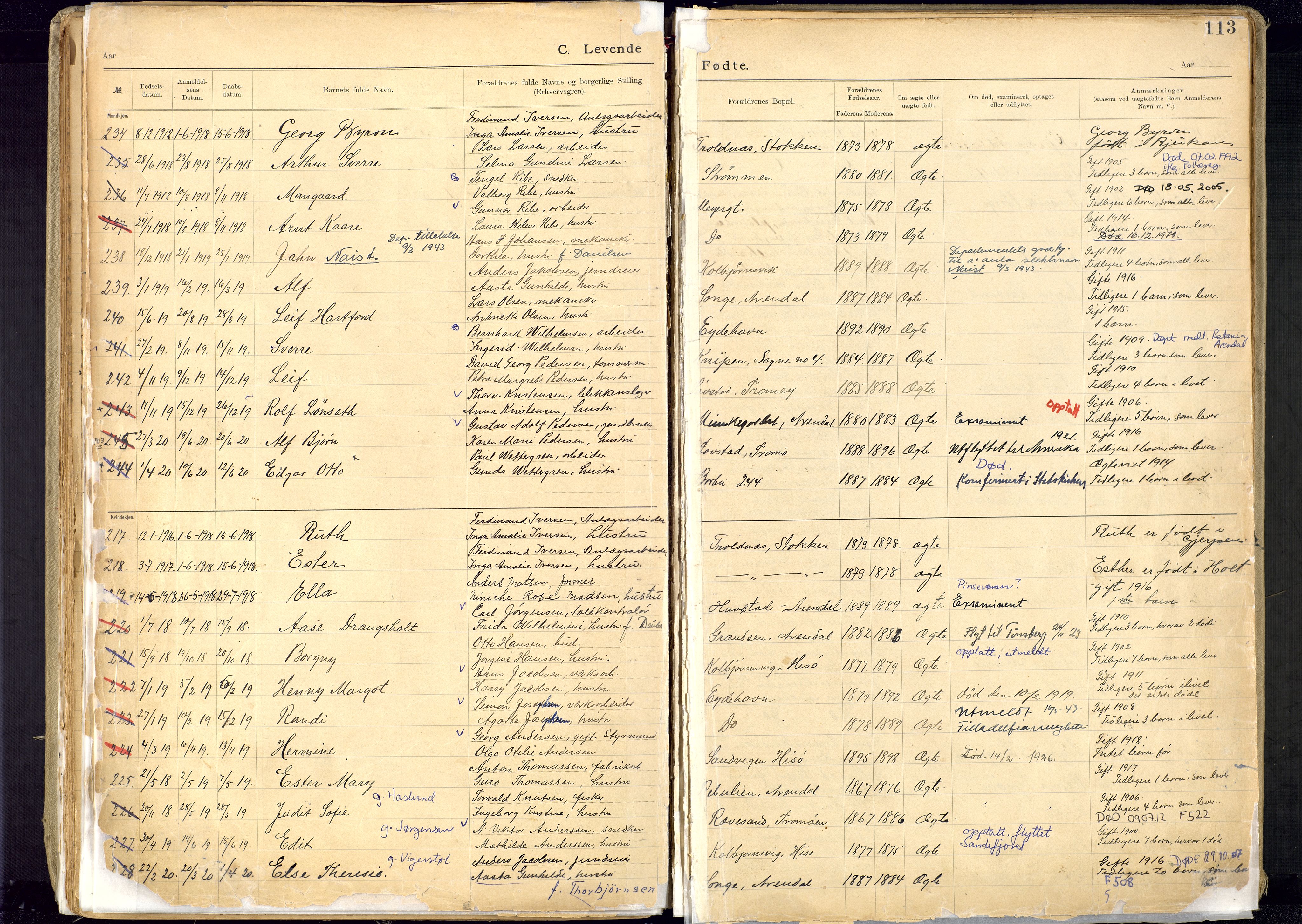 Metodistmenigheten, Arendal, SAK/1292-0011/F/Fa/L0005: Dissenter register no. 5, 1892-1942, p. 113