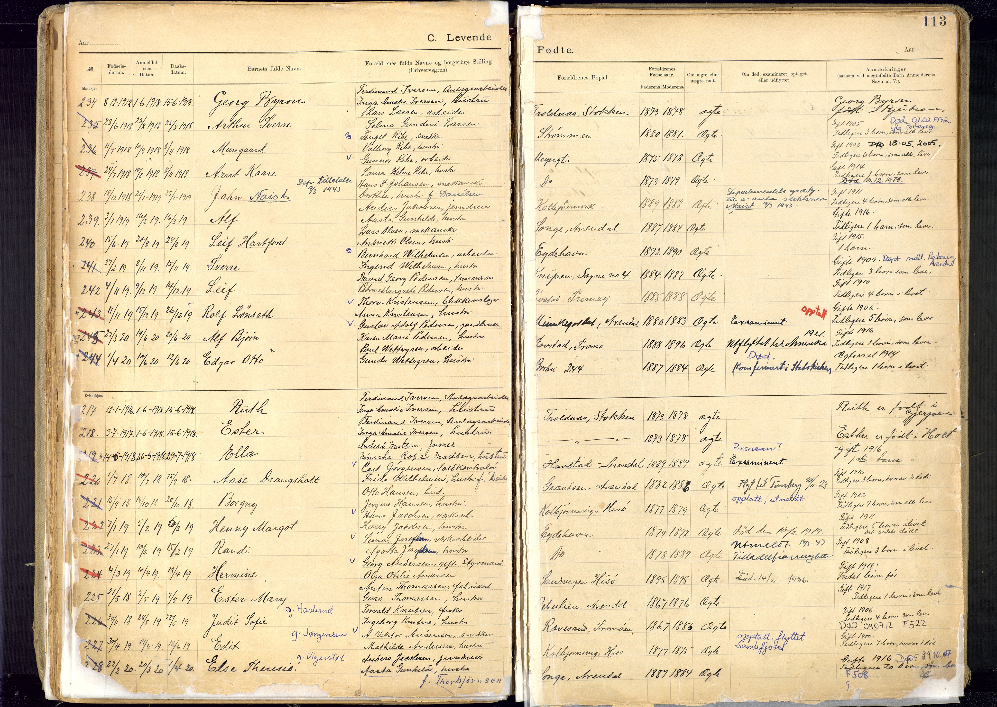 Metodistmenigheten, Arendal, AV/SAK-1292-0011/F/Fa/L0005: Dissenter register no. 5, 1892-1942, p. 113