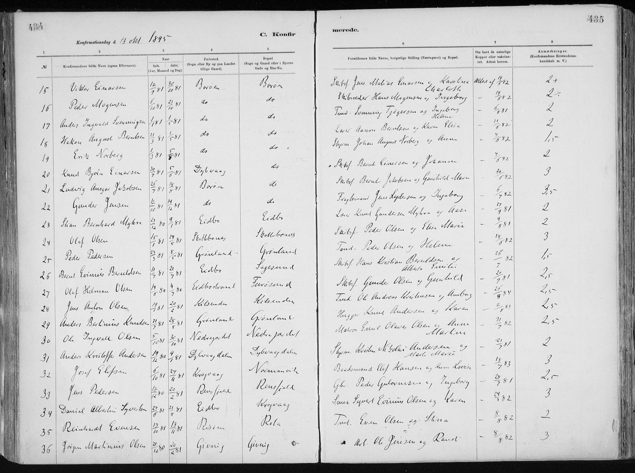 Dypvåg sokneprestkontor, SAK/1111-0007/F/Fa/Faa/L0008: Parish register (official) no. A 8, 1885-1906, p. 434-435