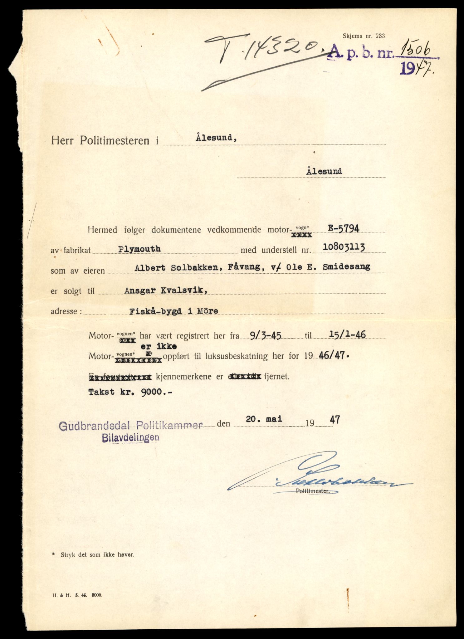 Møre og Romsdal vegkontor - Ålesund trafikkstasjon, AV/SAT-A-4099/F/Fe/L0045: Registreringskort for kjøretøy T 14320 - T 14444, 1927-1998, p. 11