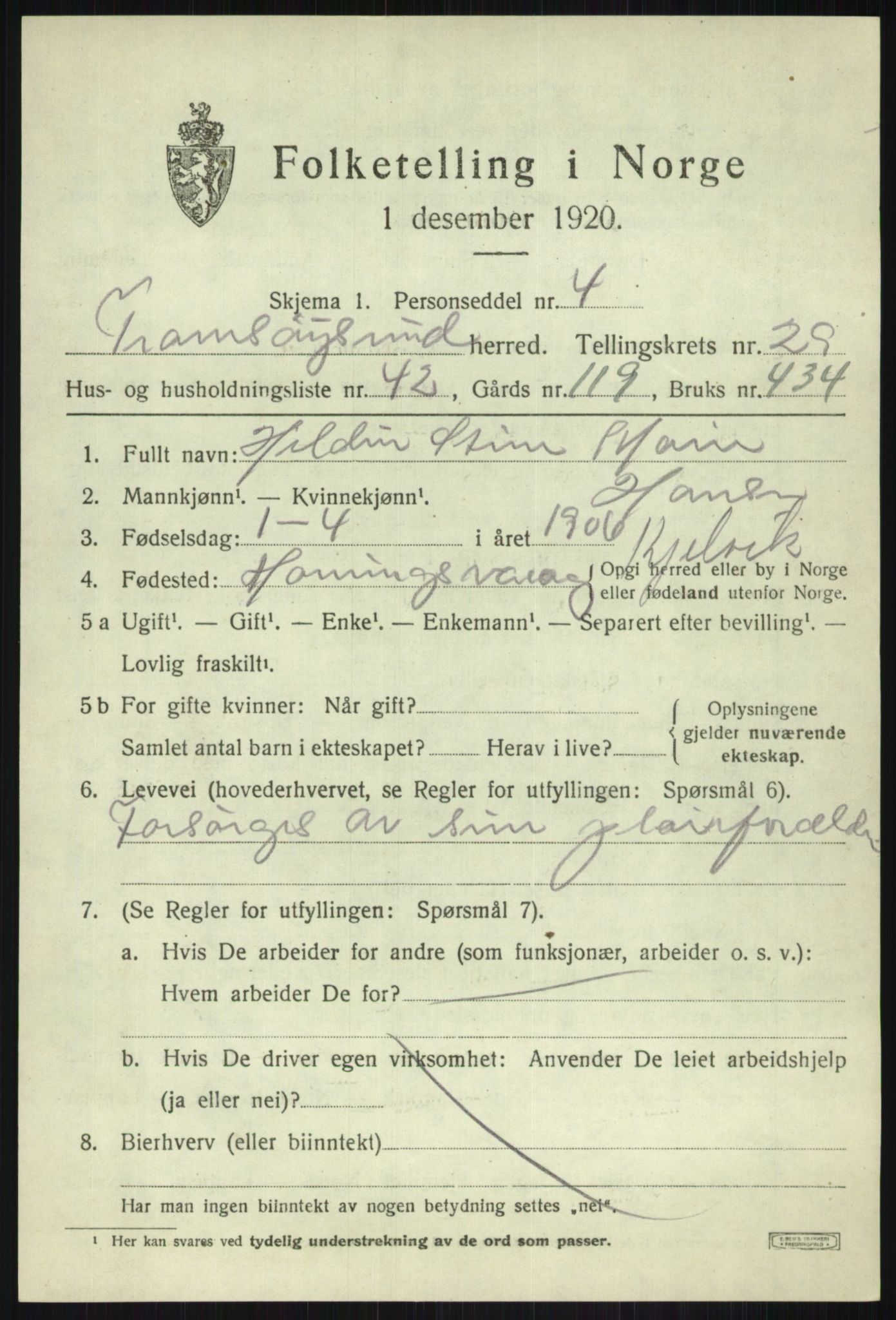 SATØ, 1920 census for Tromsøysund, 1920, p. 13864