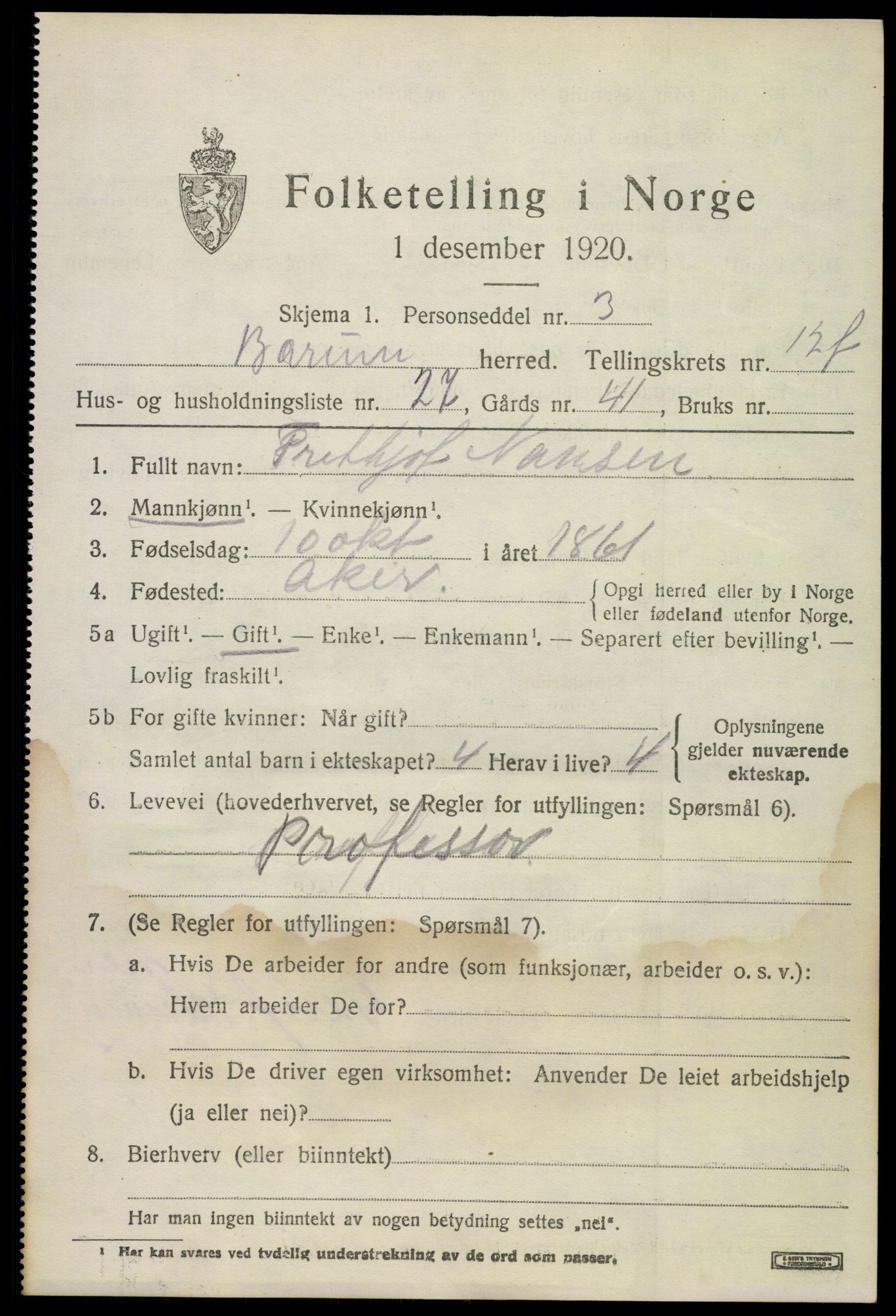 SAO, 1920 census for Bærum, 1920, p. 33012