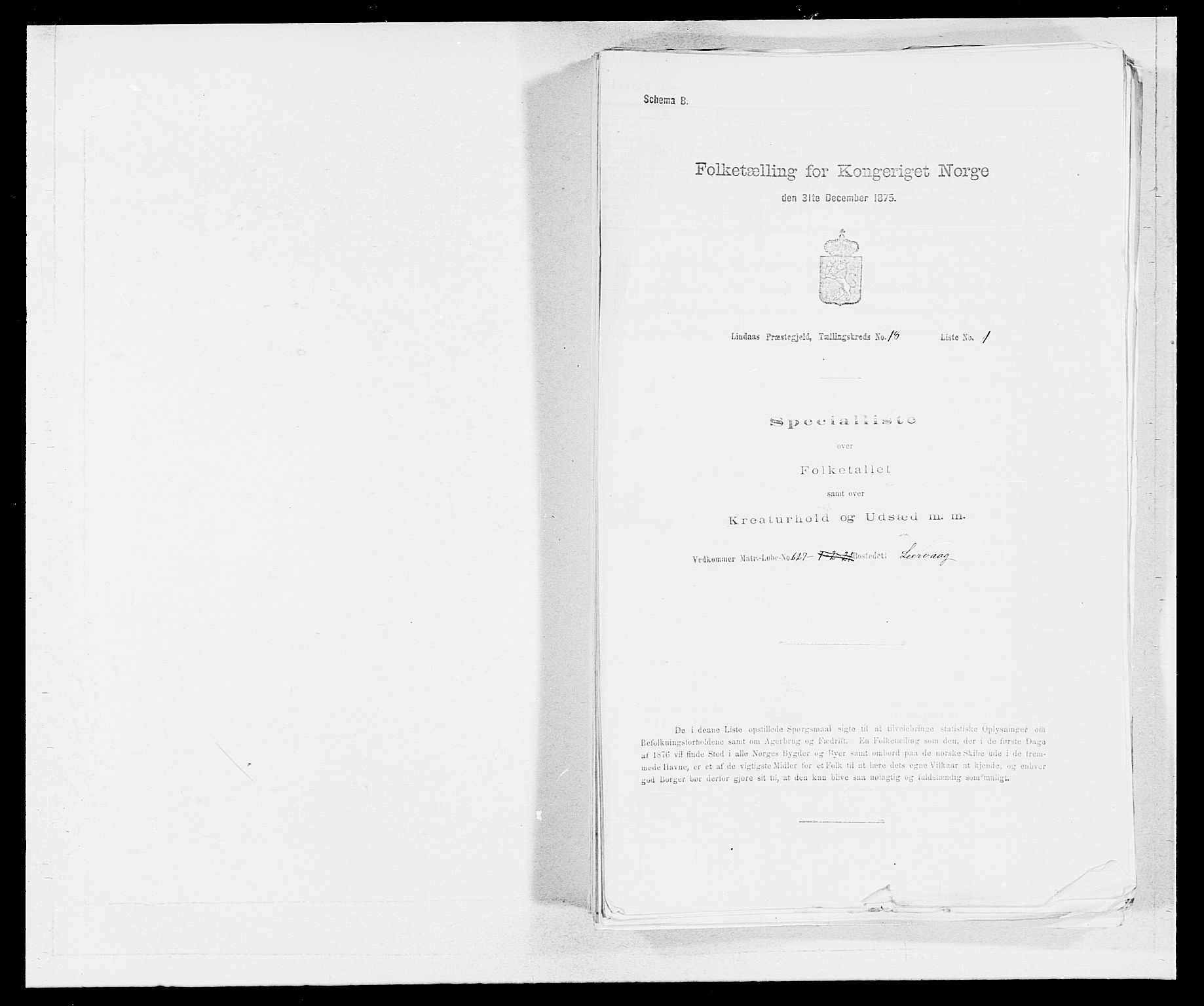 SAB, 1875 census for 1263P Lindås, 1875, p. 1895