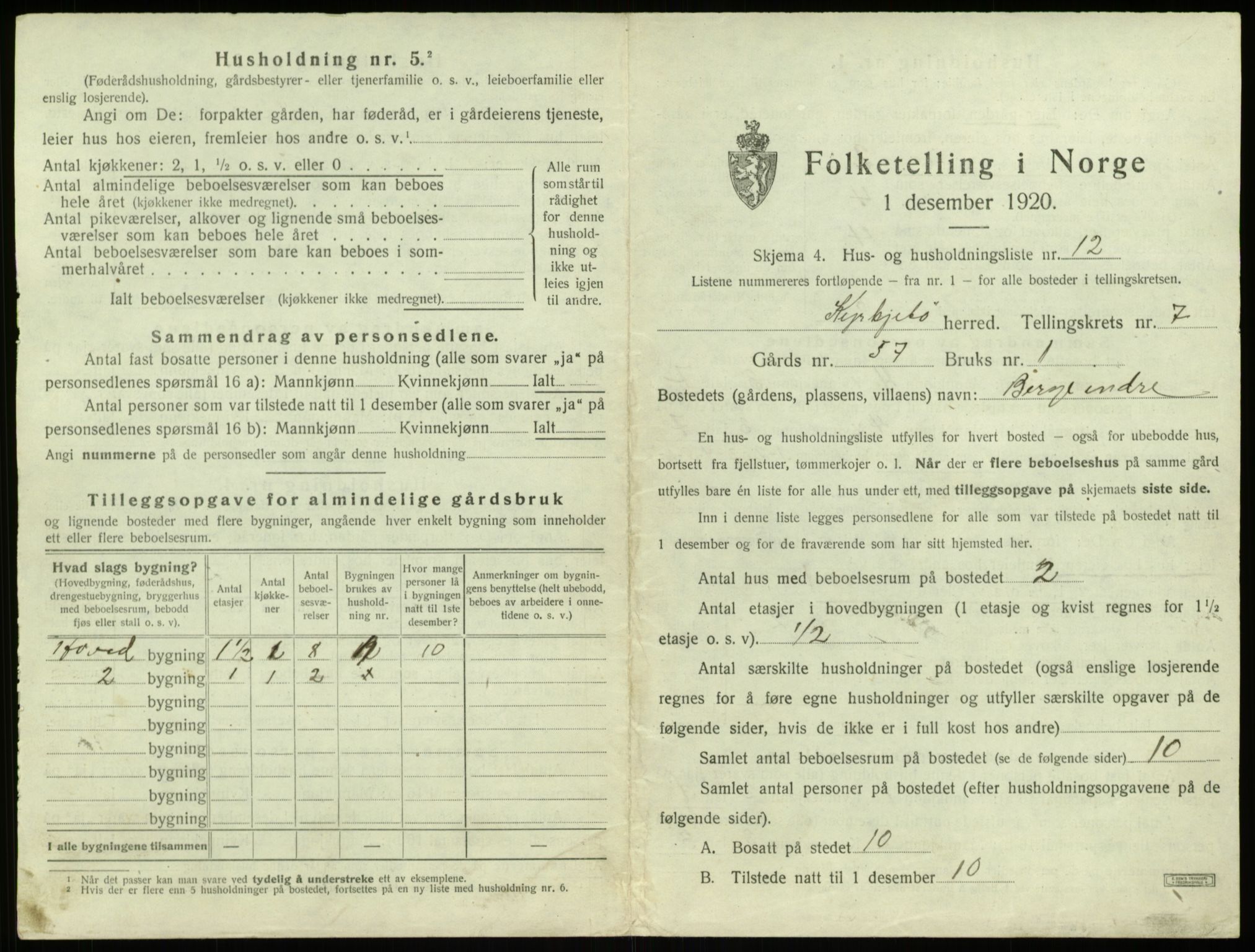 SAB, 1920 census for Kyrkjebø, 1920, p. 511