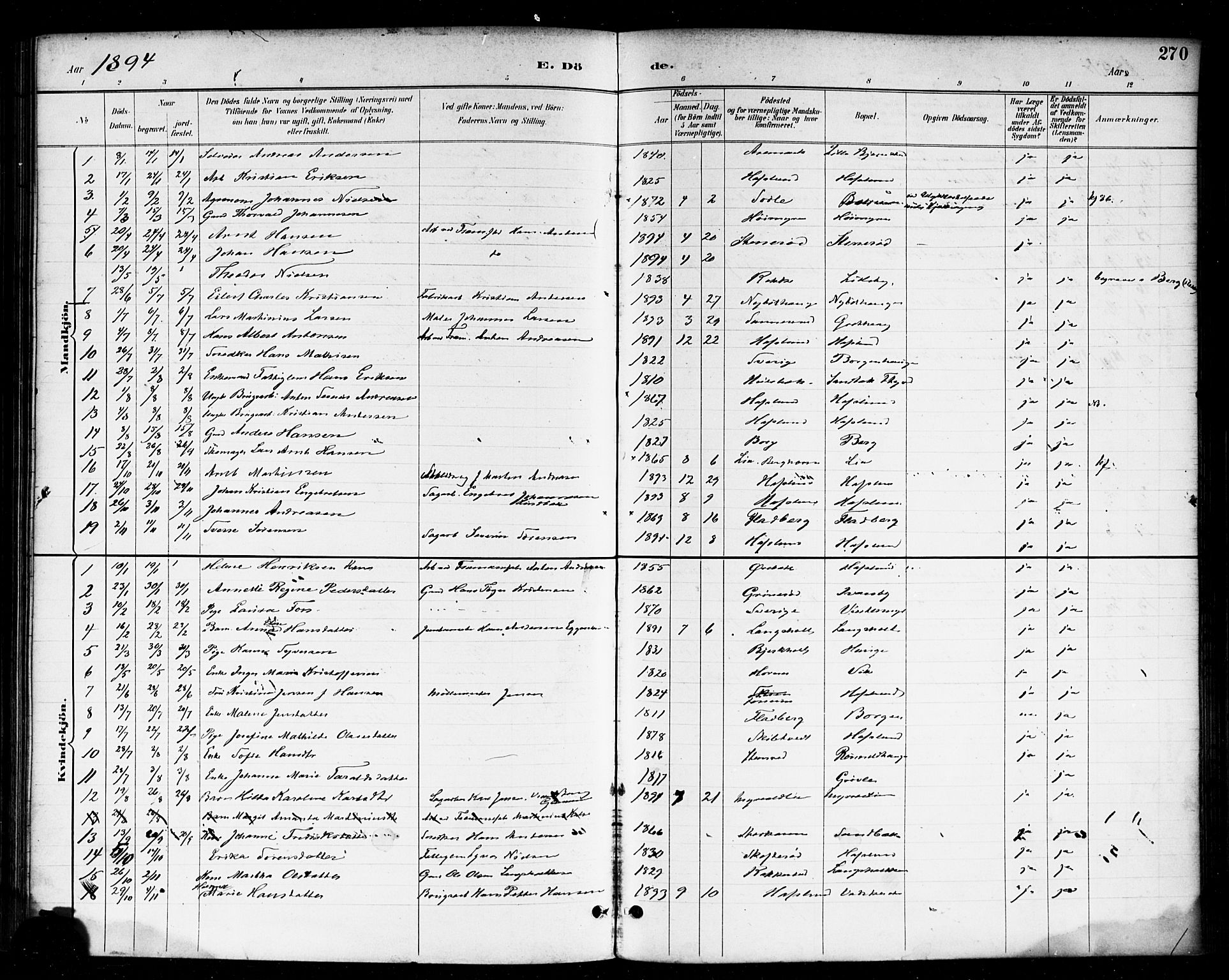 Skjeberg prestekontor Kirkebøker, SAO/A-10923/F/Fa/L0009: Parish register (official) no. I 9, 1886-1897, p. 270