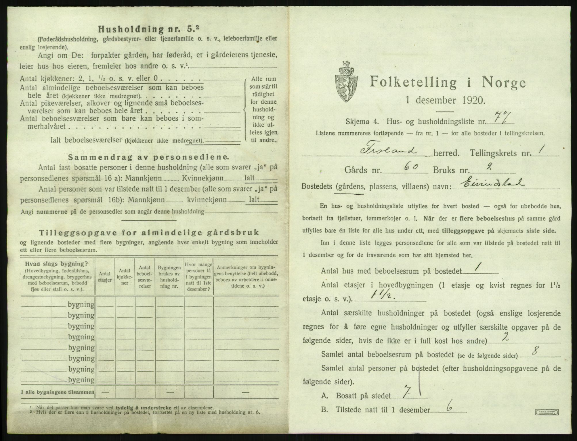 SAK, 1920 census for Froland, 1920, p. 195
