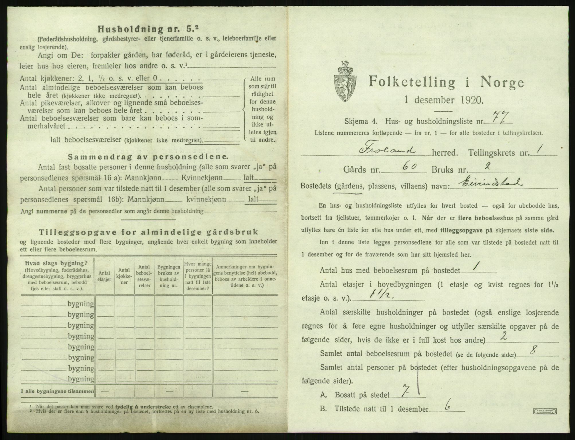 SAK, 1920 census for Froland, 1920, p. 195