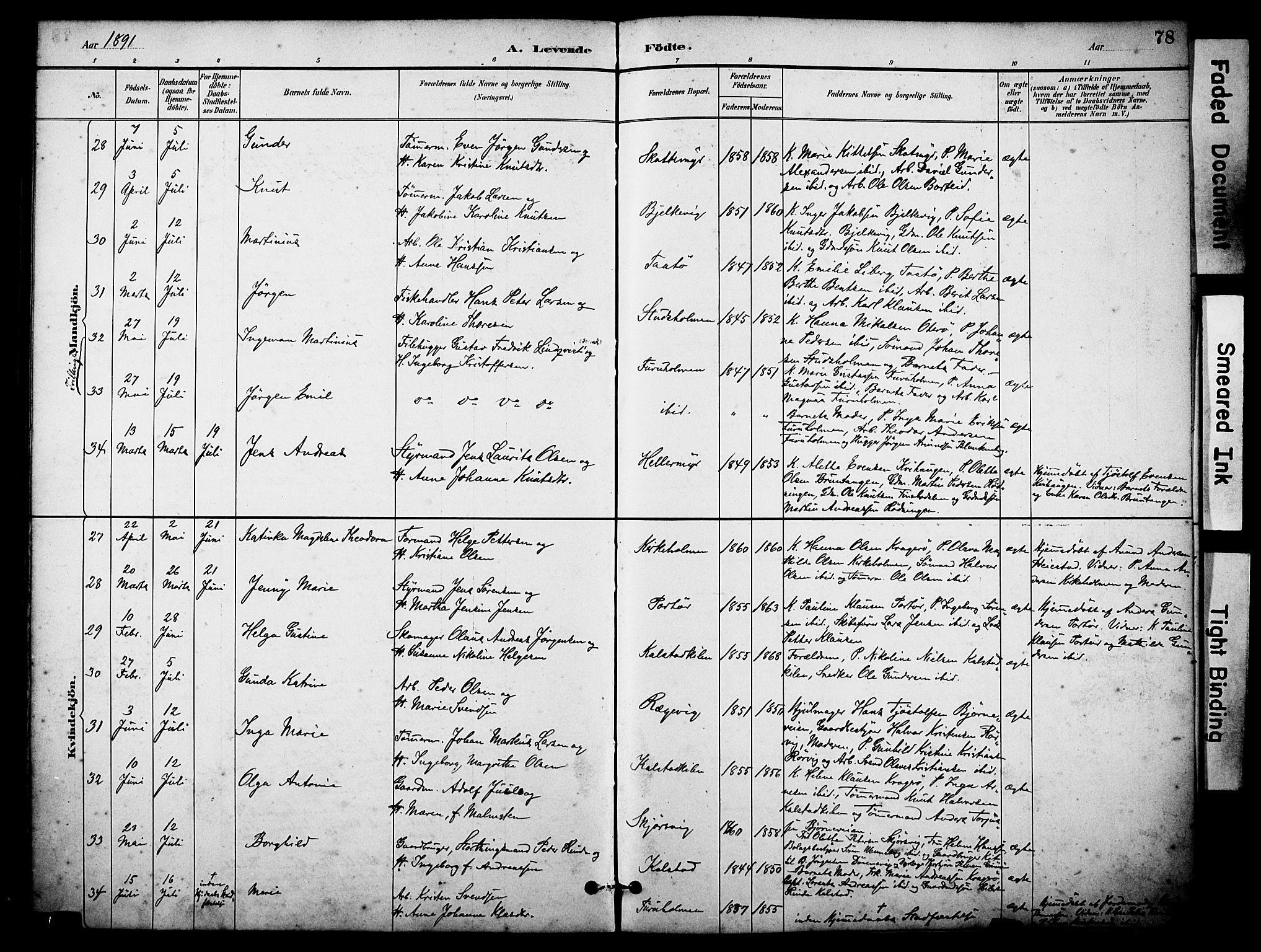 Skåtøy kirkebøker, AV/SAKO-A-304/F/Fa/L0002: Parish register (official) no. I 2, 1884-1899, p. 78