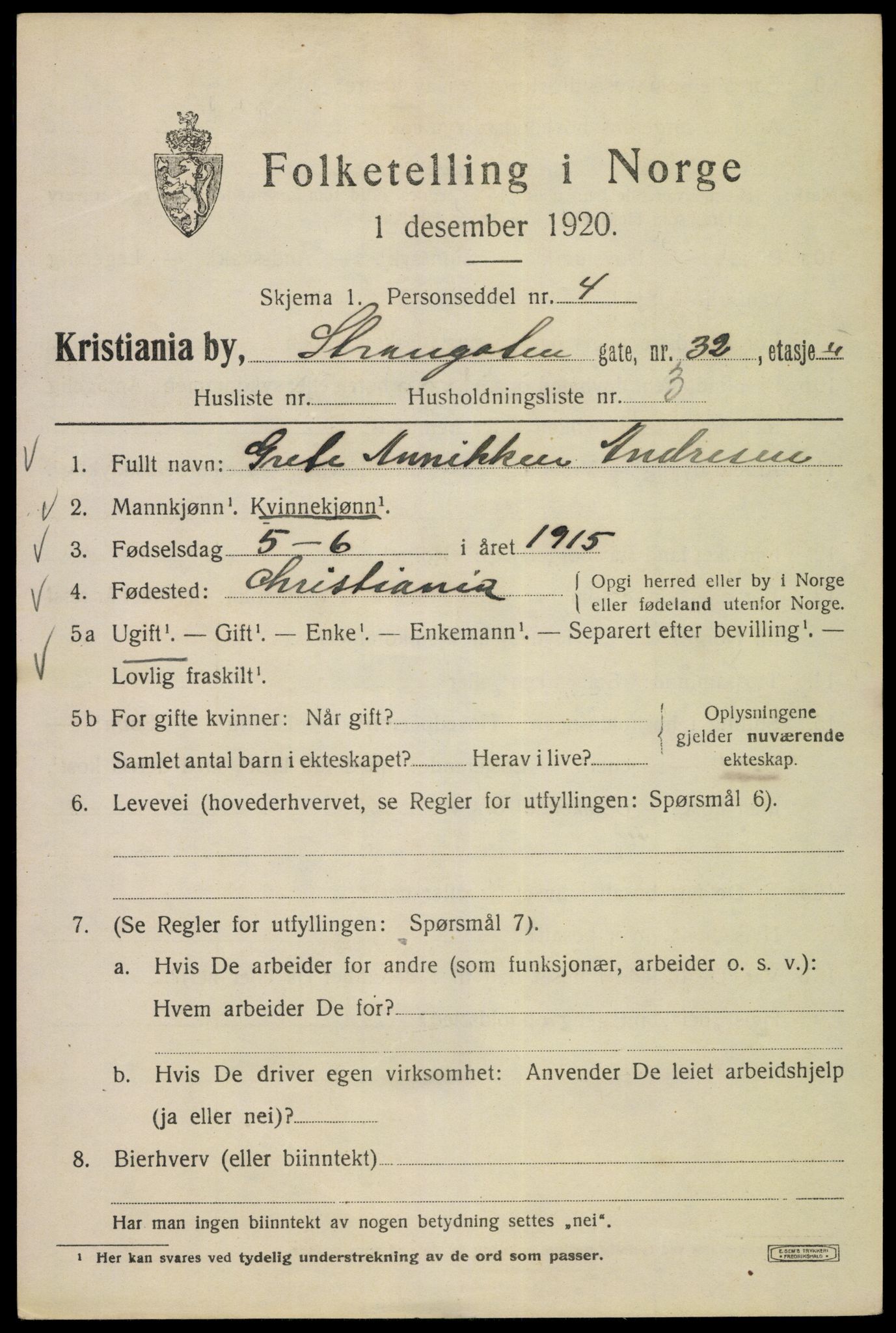 SAO, 1920 census for Kristiania, 1920, p. 551677