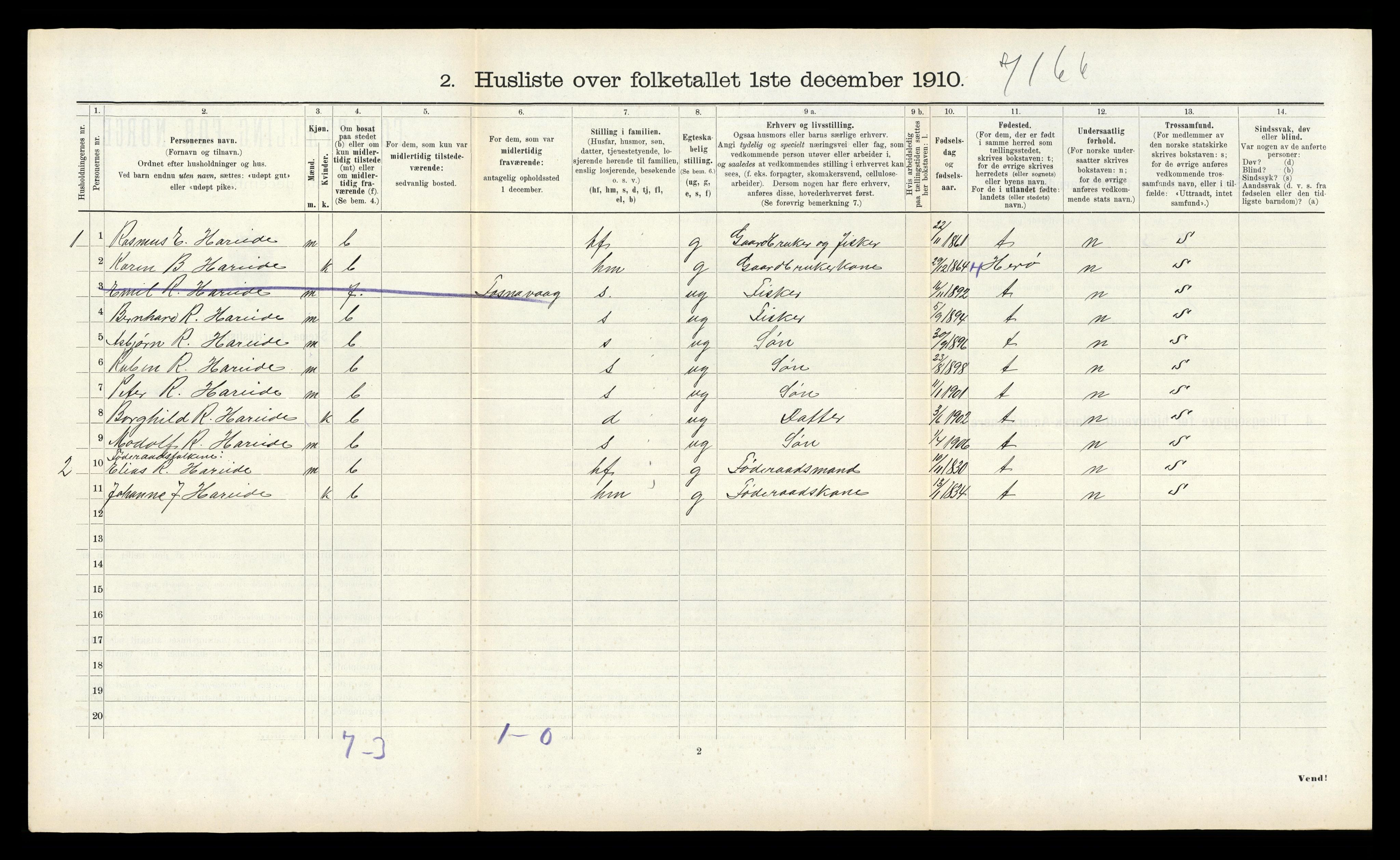 RA, 1910 census for Ulstein, 1910, p. 793