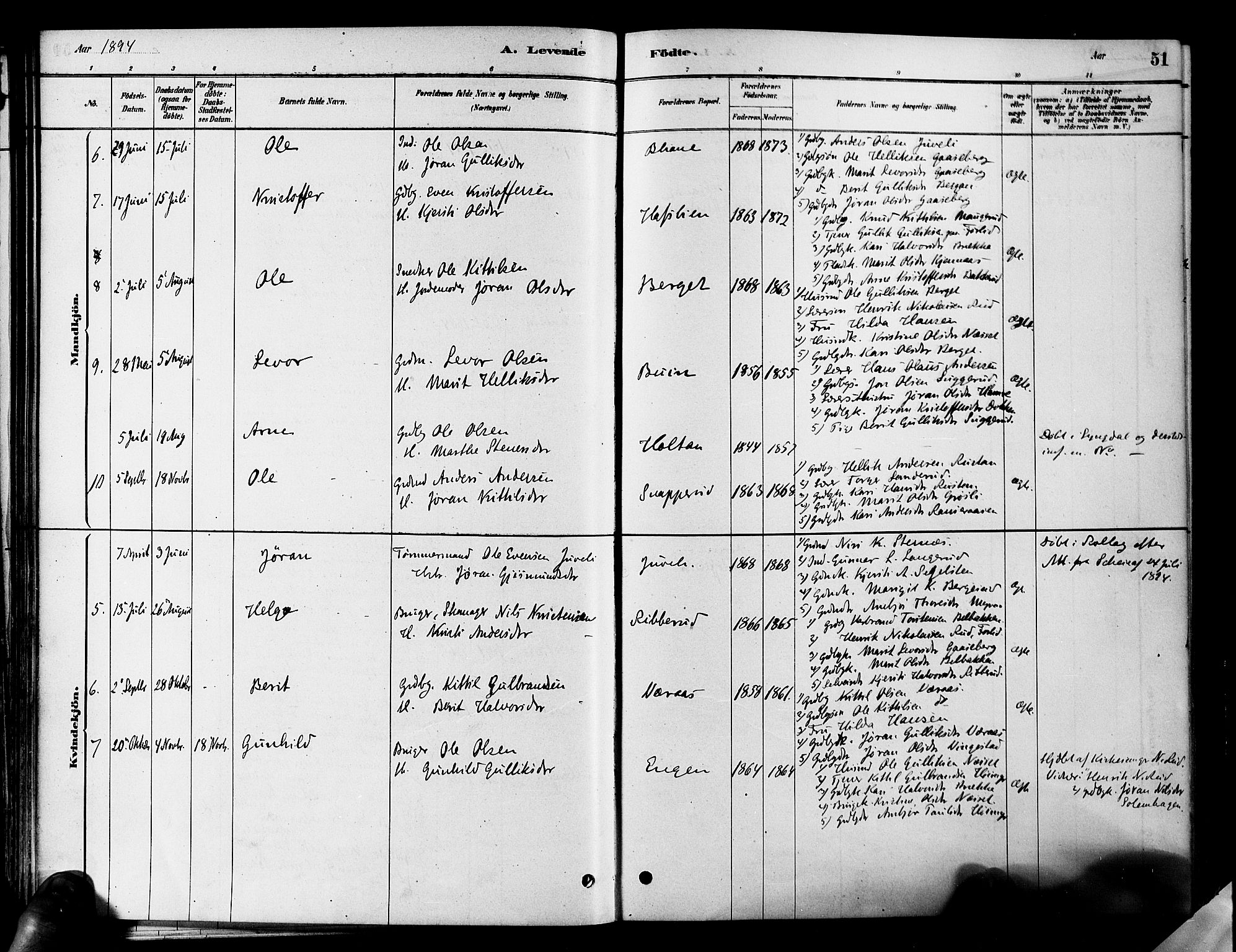Flesberg kirkebøker, SAKO/A-18/F/Fa/L0008: Parish register (official) no. I 8, 1879-1899, p. 51
