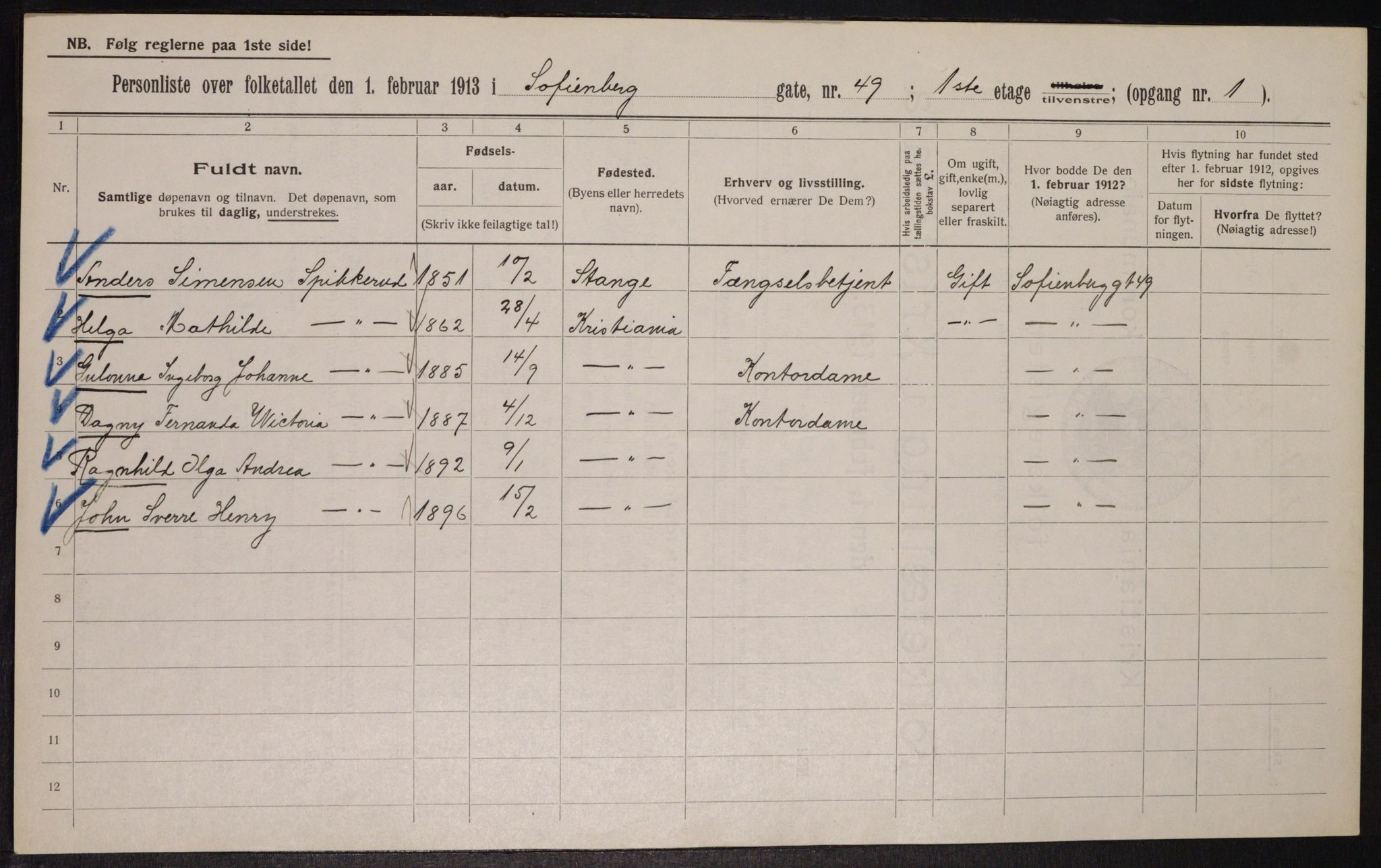 OBA, Municipal Census 1913 for Kristiania, 1913, p. 98691