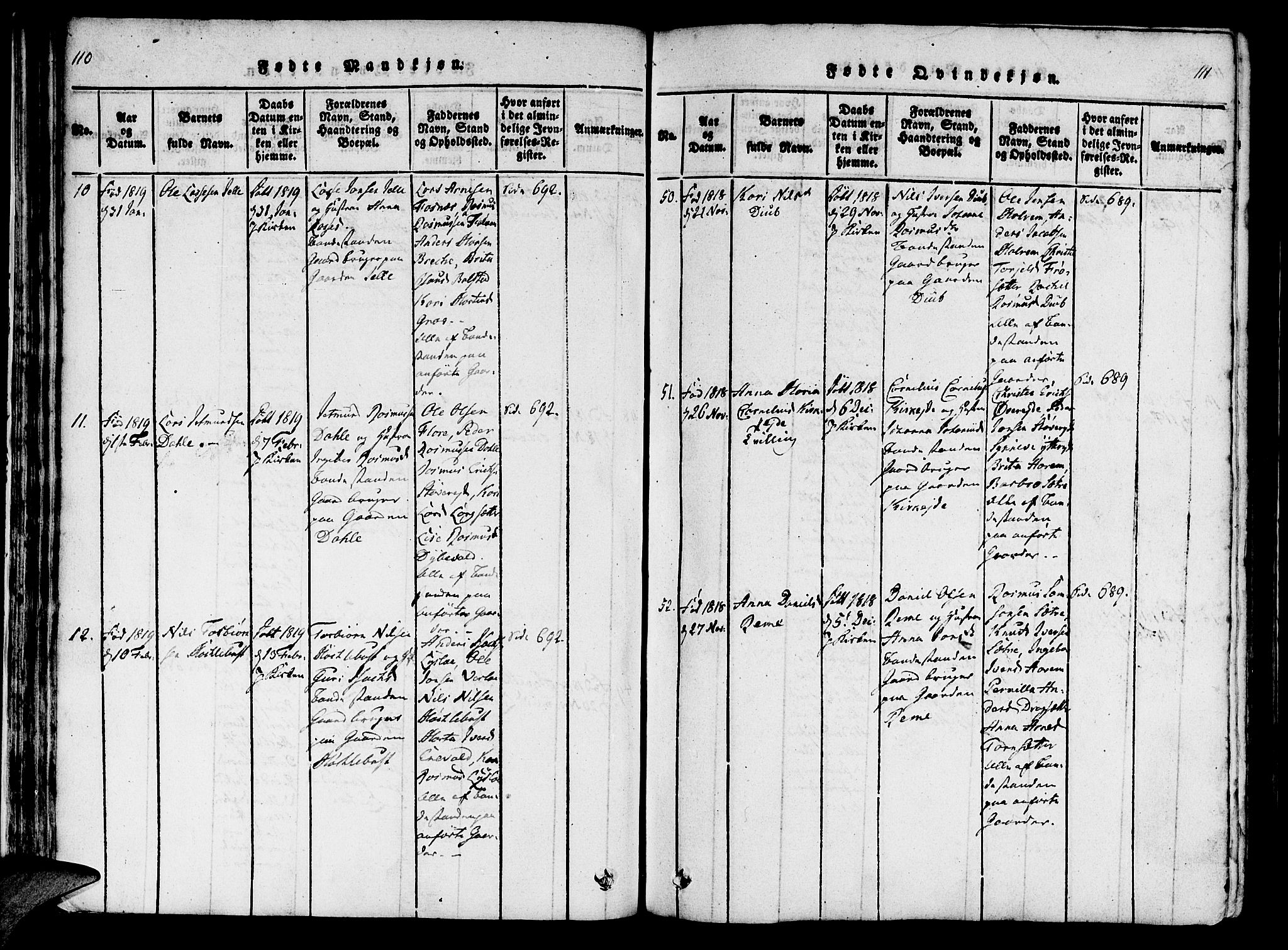 Innvik sokneprestembete, AV/SAB-A-80501: Parish register (official) no. A 2, 1816-1821, p. 110-111