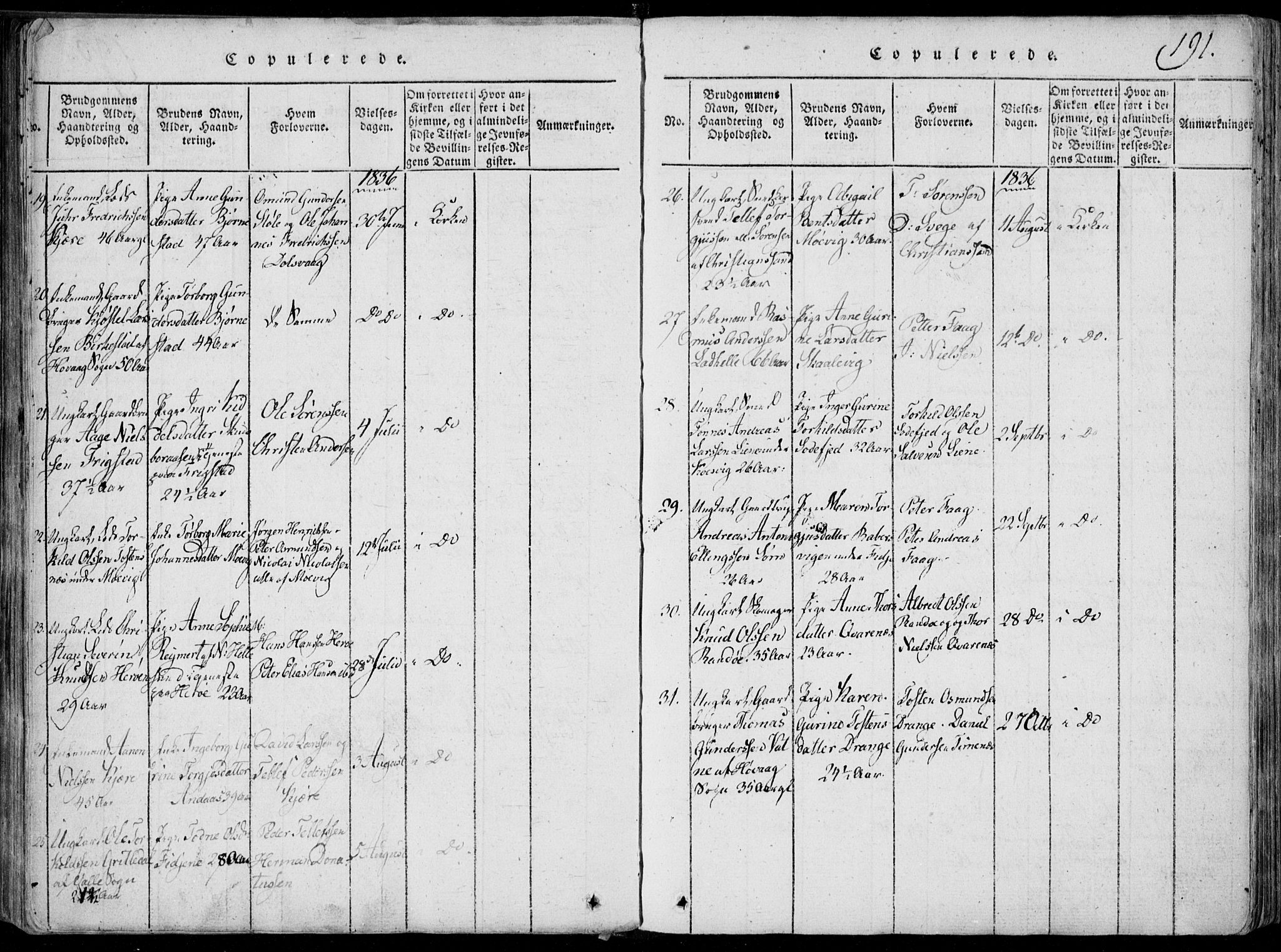 Oddernes sokneprestkontor, AV/SAK-1111-0033/F/Fa/Faa/L0005: Parish register (official) no. A 5, 1820-1838, p. 191