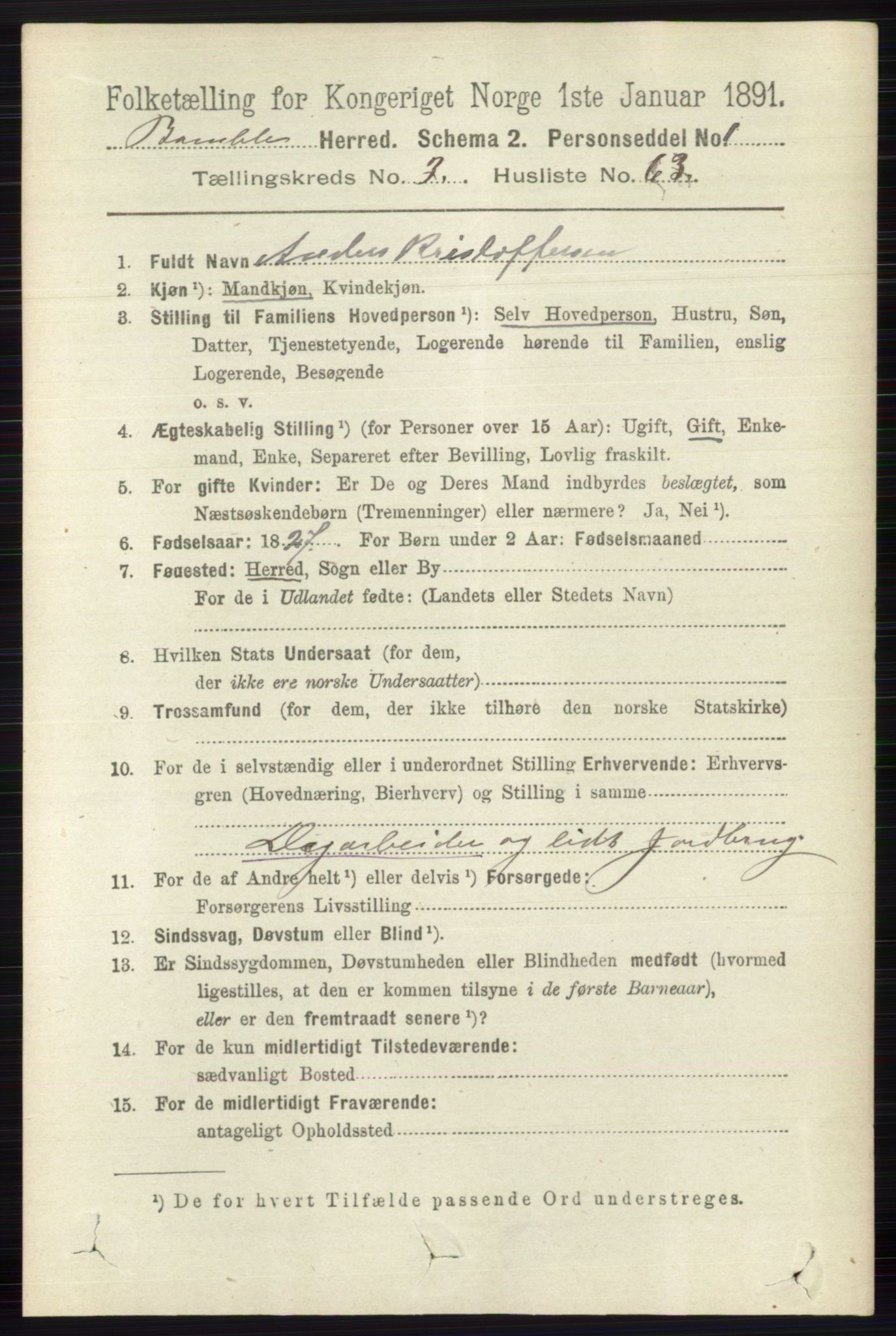 RA, 1891 census for 0814 Bamble, 1891, p. 1729