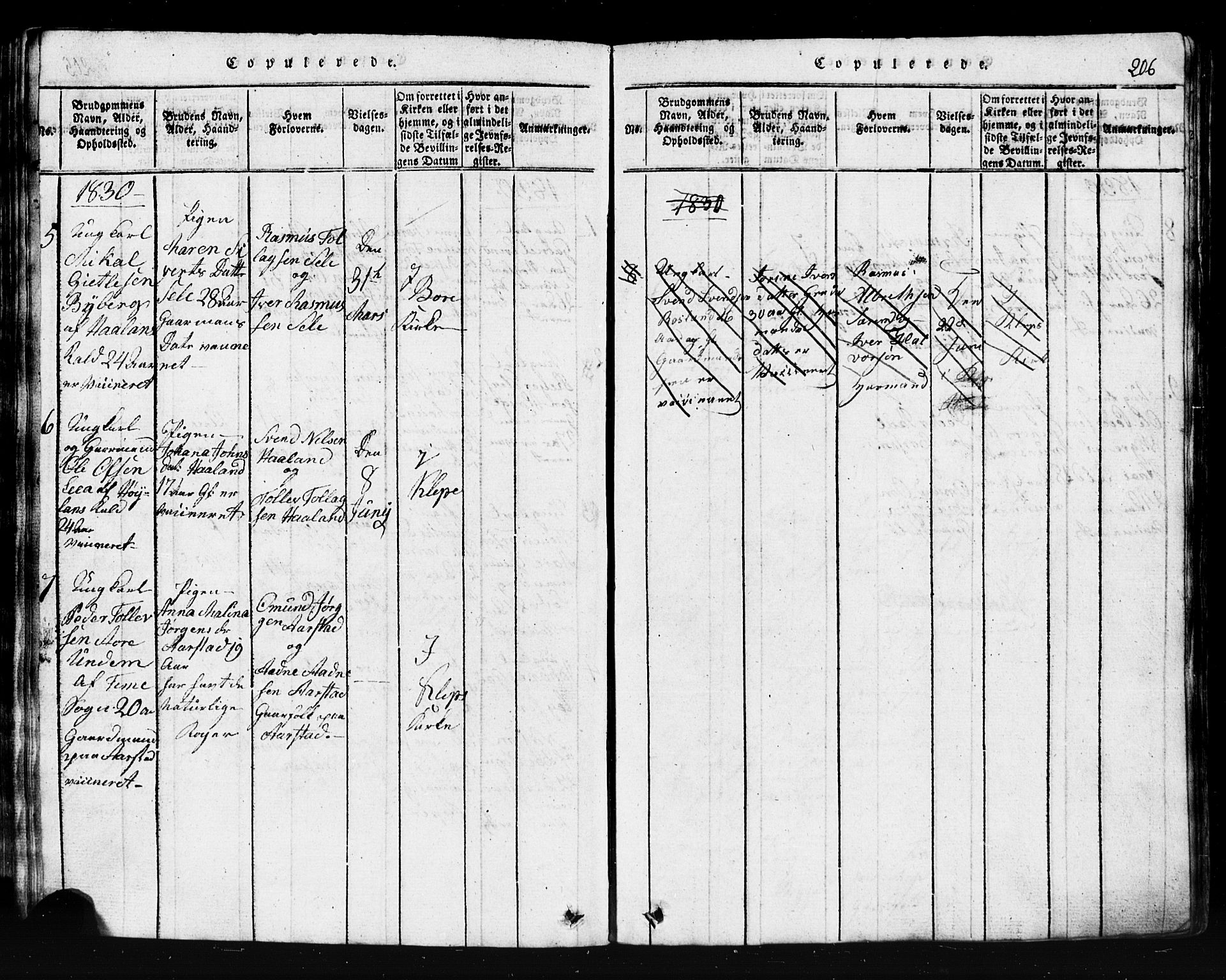 Klepp sokneprestkontor, SAST/A-101803/001/3/30BB/L0001: Parish register (copy) no.  B 1, 1816-1859, p. 206