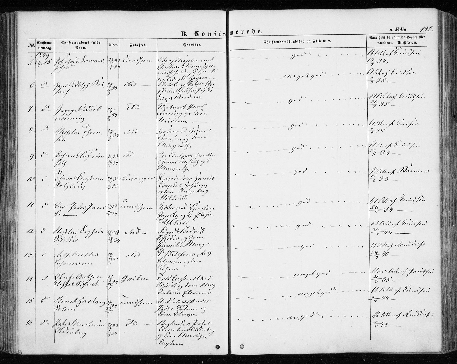 Ministerialprotokoller, klokkerbøker og fødselsregistre - Sør-Trøndelag, AV/SAT-A-1456/601/L0051: Parish register (official) no. 601A19, 1848-1857, p. 192