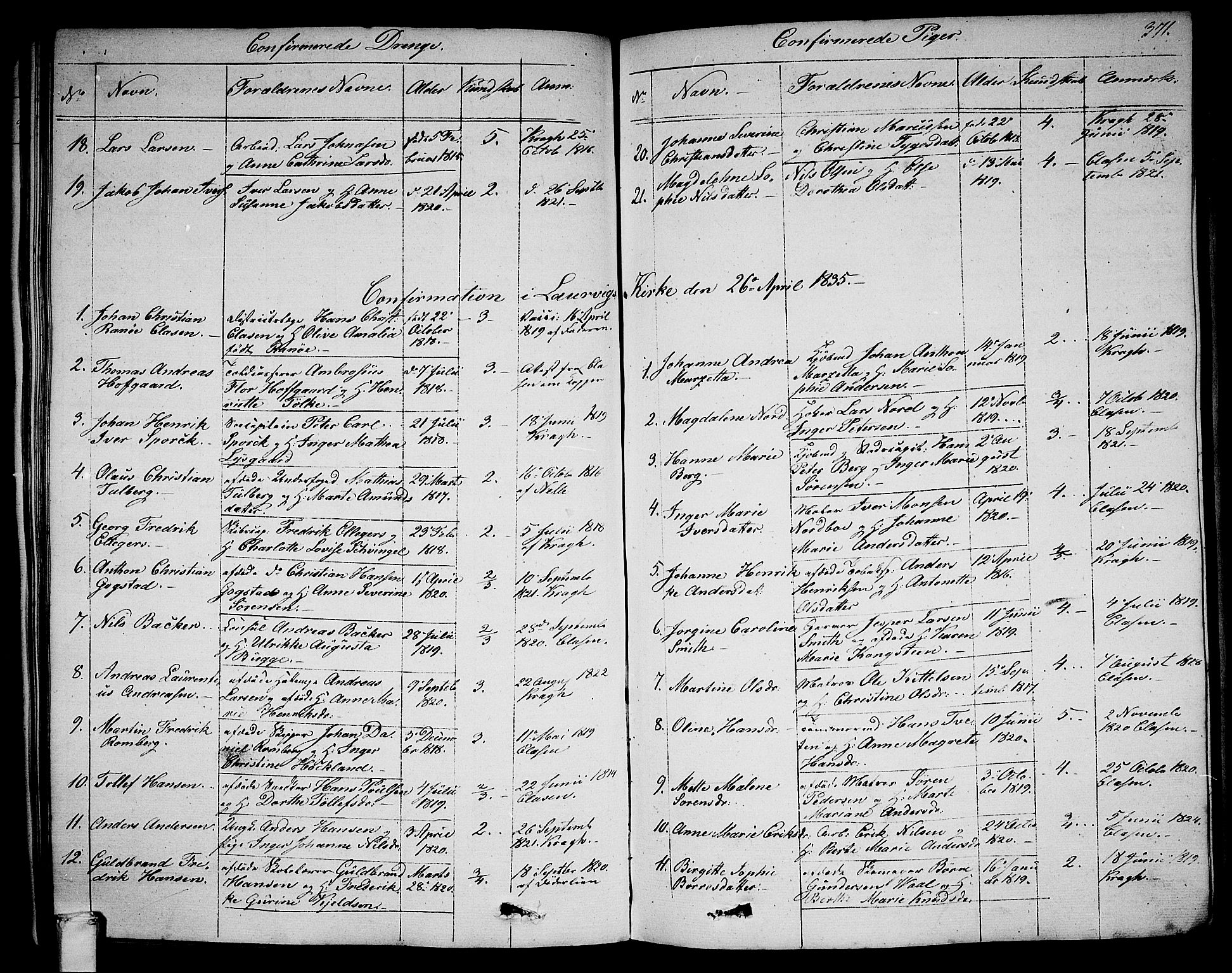 Larvik kirkebøker, AV/SAKO-A-352/G/Ga/L0003b: Parish register (copy) no. I 3B, 1830-1870, p. 371