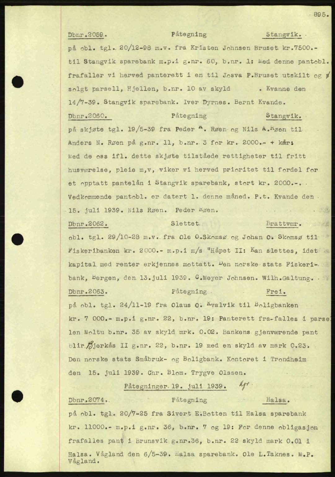 Nordmøre sorenskriveri, AV/SAT-A-4132/1/2/2Ca: Mortgage book no. C80, 1936-1939, Diary no: : 2059/1939