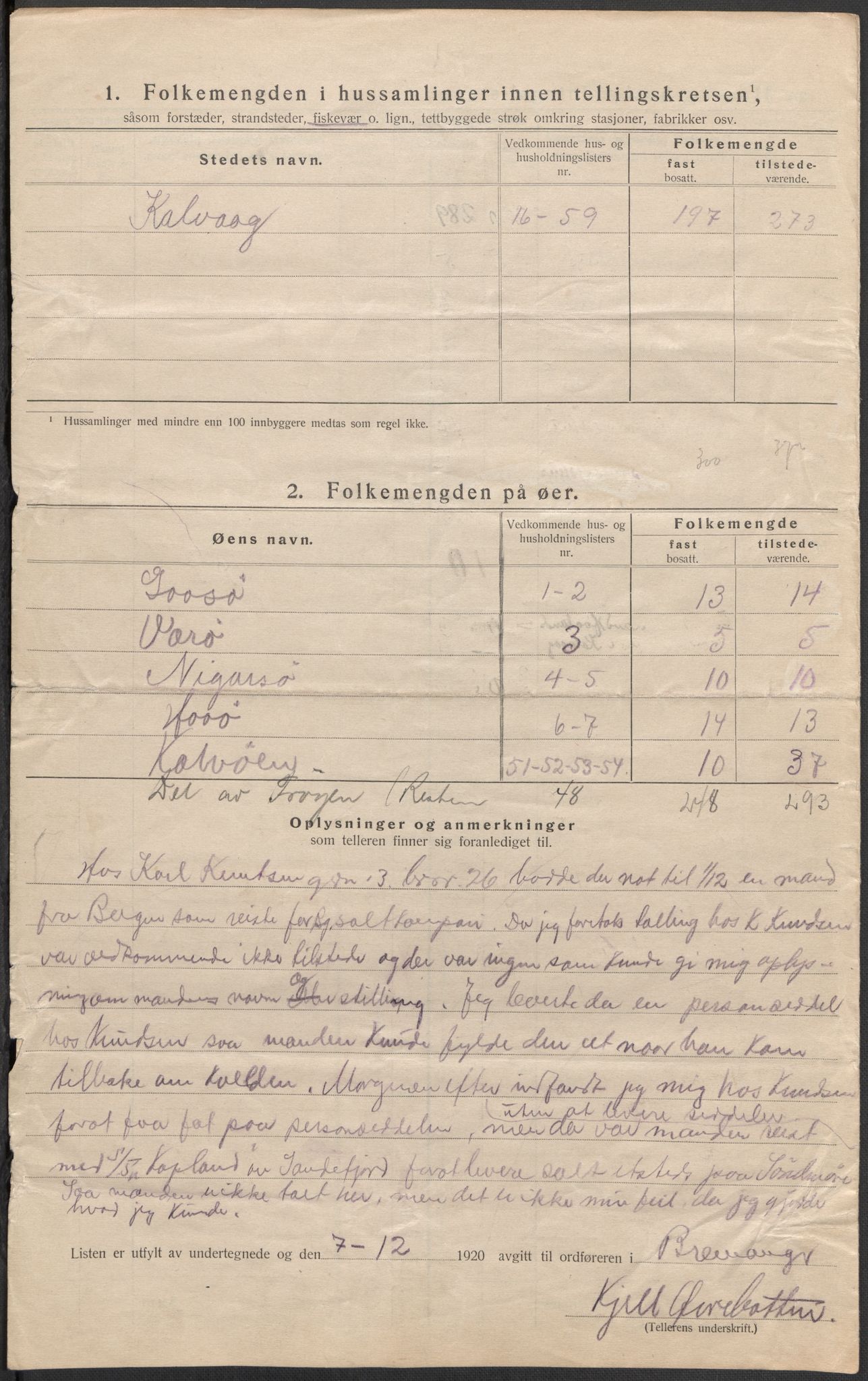 SAB, 1920 census for Bremanger, 1920, p. 8