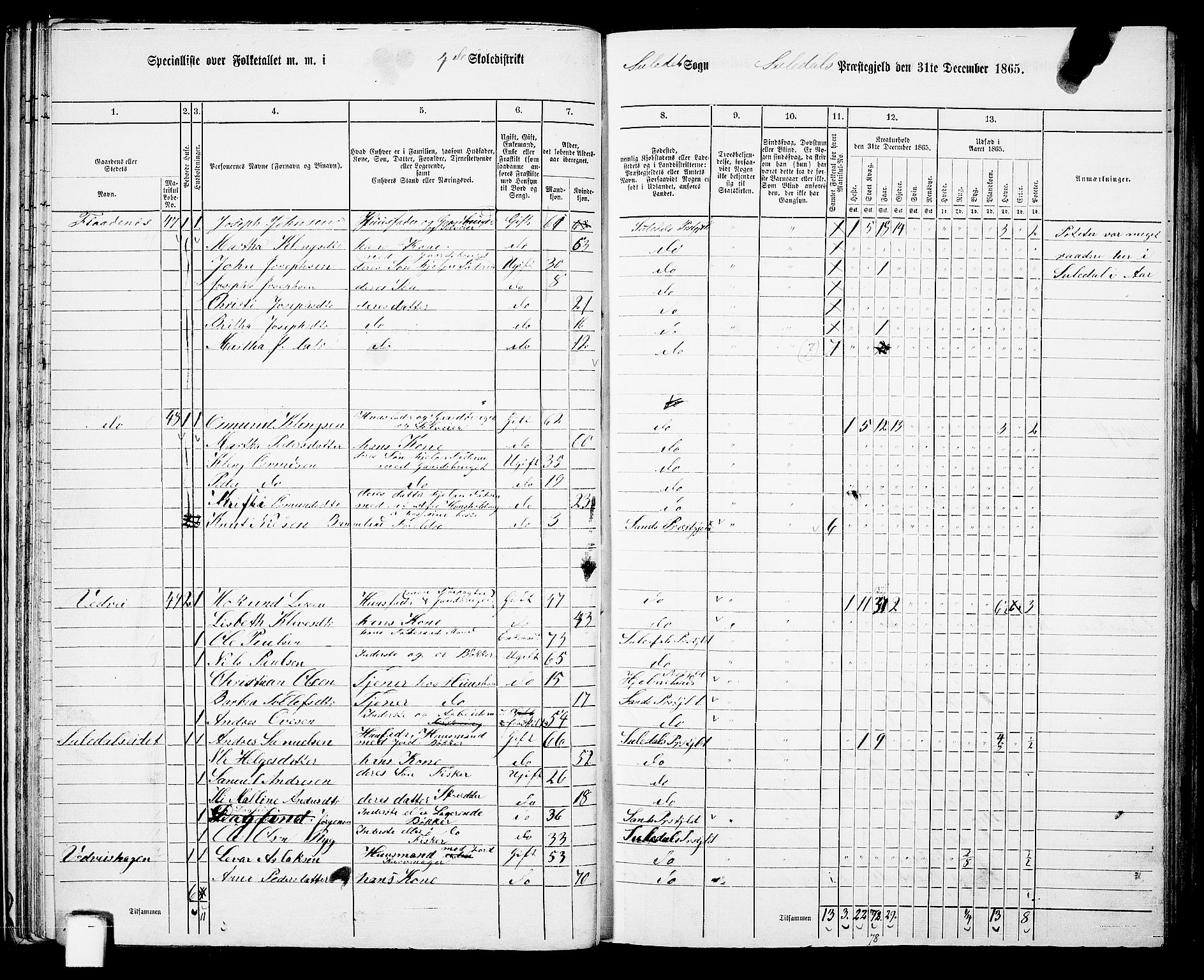 RA, 1865 census for Suldal, 1865, p. 38