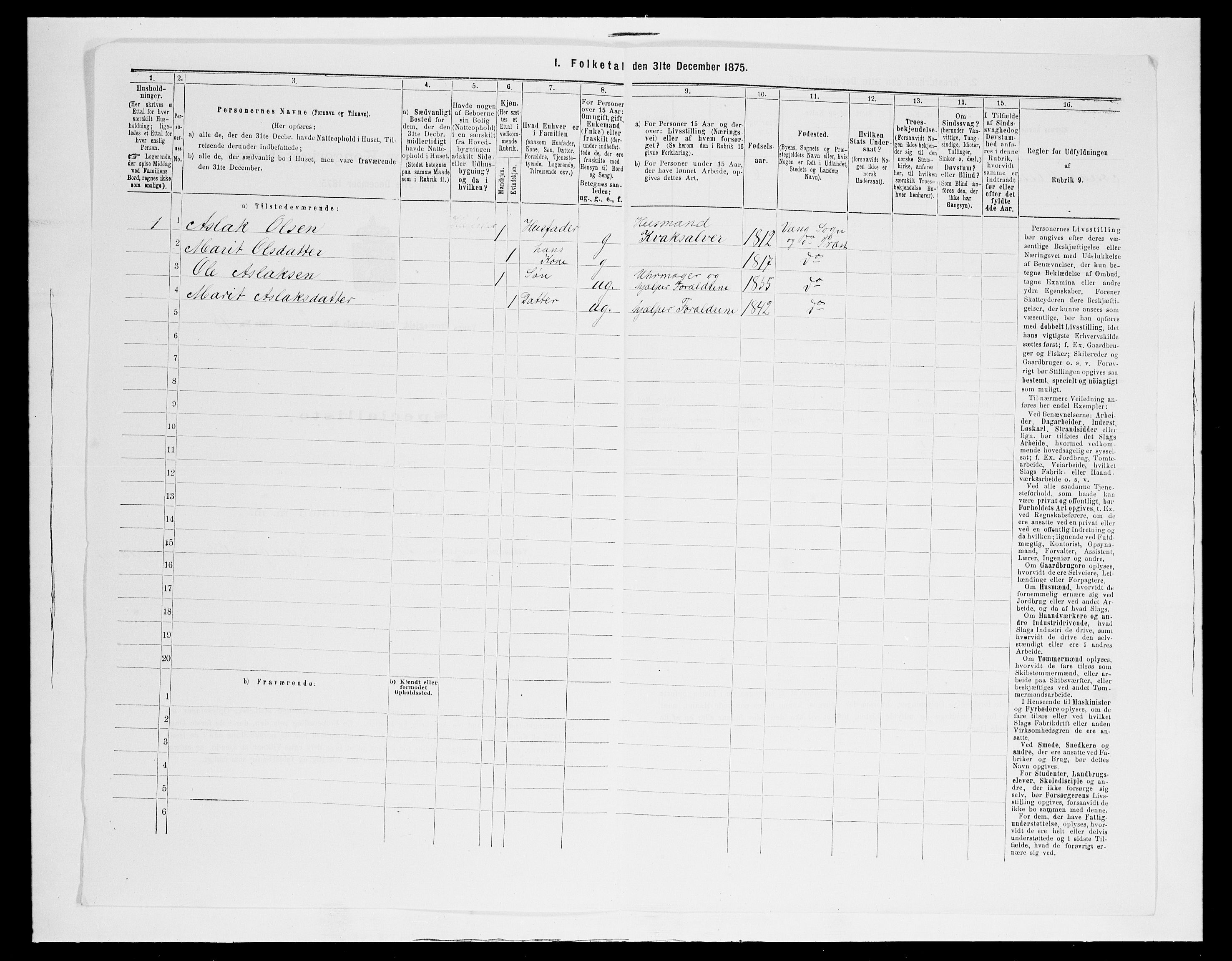 SAH, 1875 census for 0545P Vang, 1875, p. 256