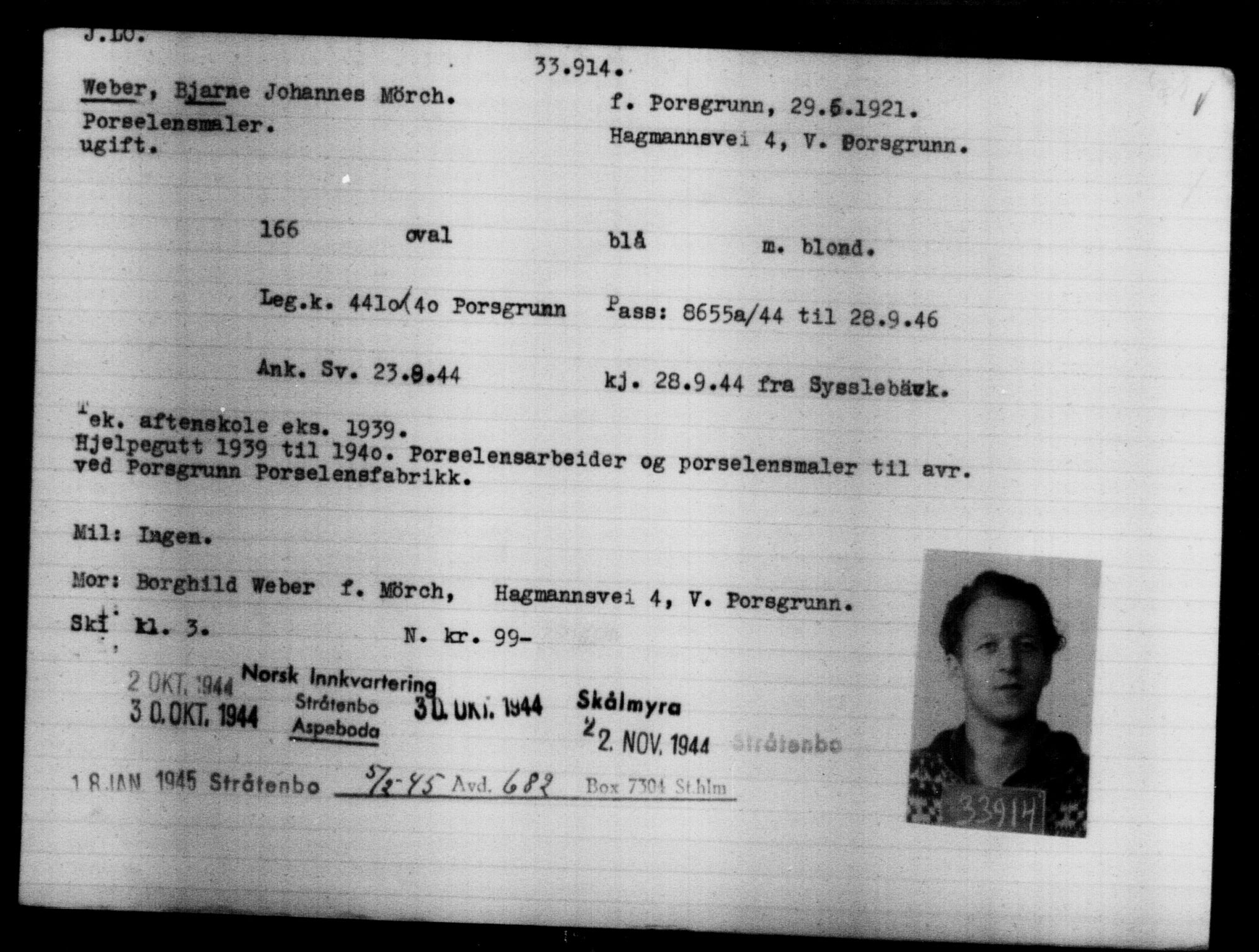 Utenriksstasjonene, Legasjonen i Stockholm, Flyktningkontoret, AV/RA-S-6753/V/Va/L0013: Kjesäterkartoteket, flyktninger med registreringsnr. 31500-34731, 1940-1945, p. 2549