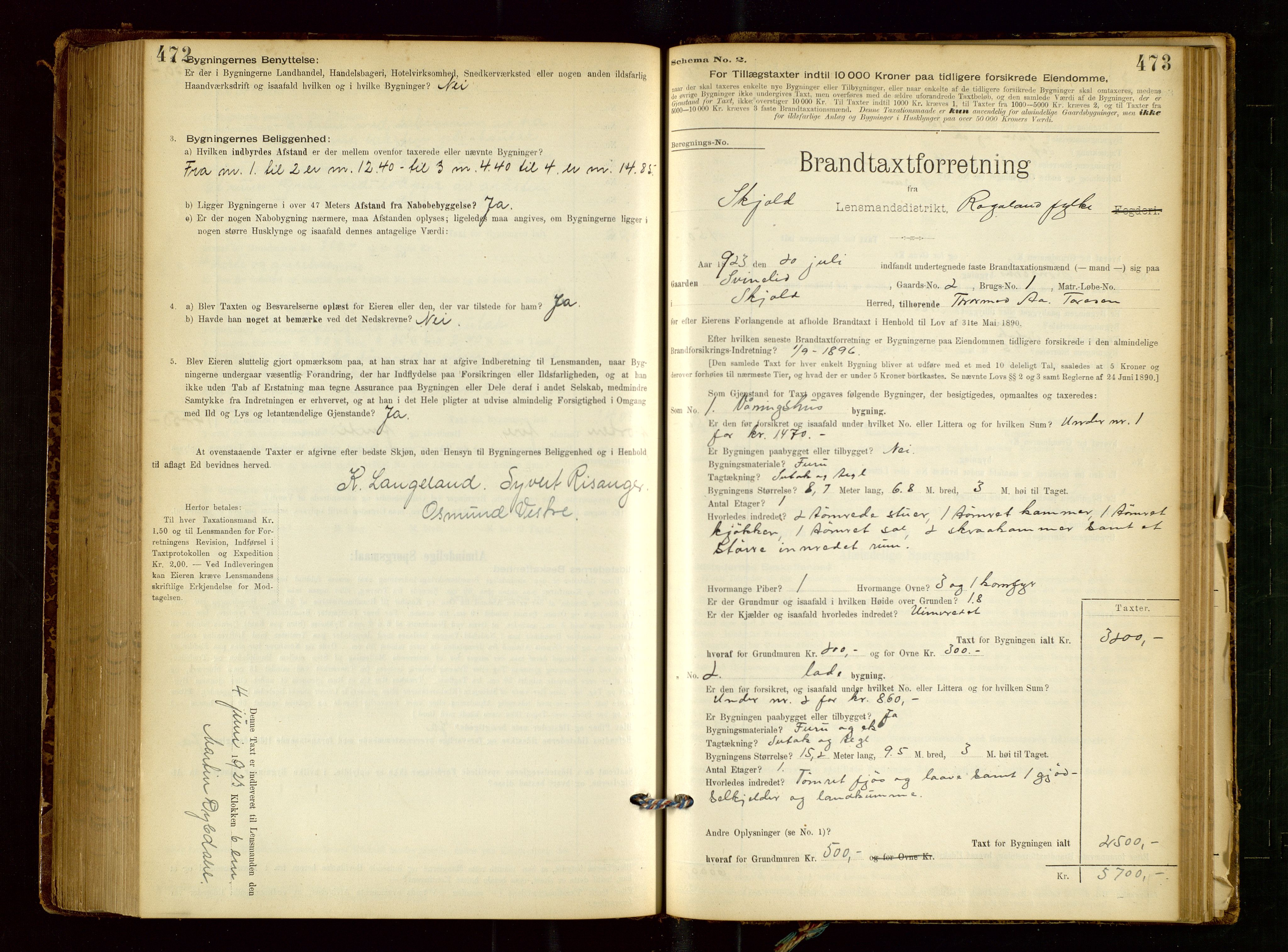 Skjold lensmannskontor, AV/SAST-A-100182/Gob/L0001: "Brandtaxationsprotokol for Skjold Lensmandsdistrikt Ryfylke Fogderi", 1894-1939, p. 472-473