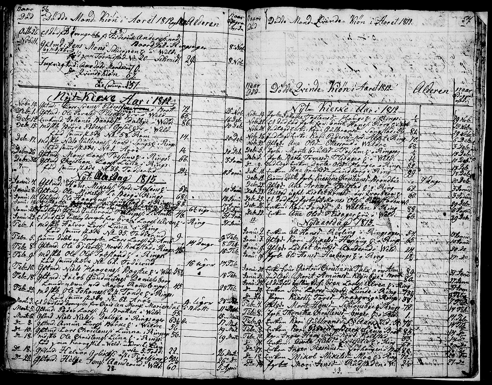 Ringsaker prestekontor, SAH/PREST-014/I/Ia/L0005/0009: Parish register draft no. 1I, 1811-1814, p. 56-57