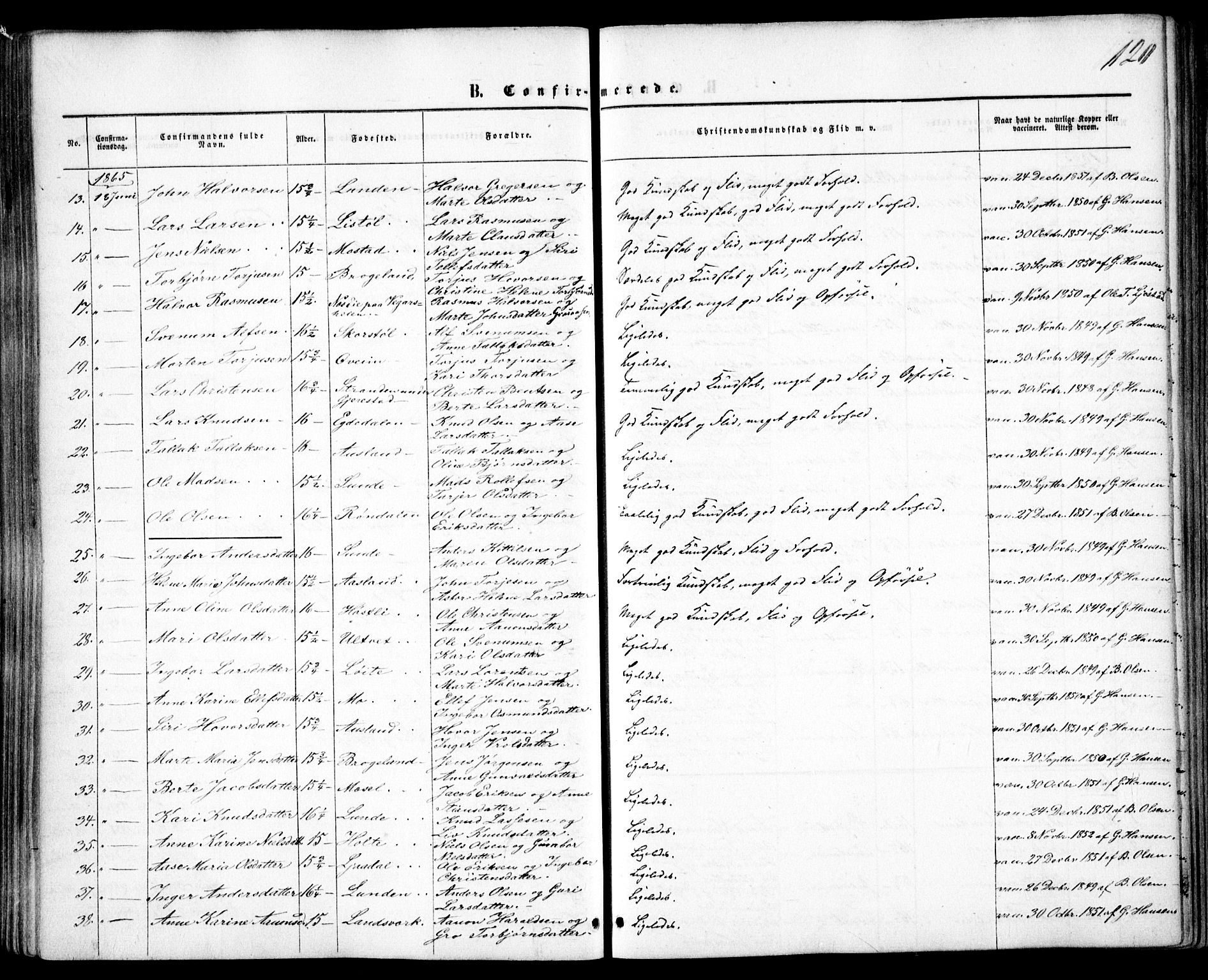 Gjerstad sokneprestkontor, AV/SAK-1111-0014/F/Fa/Faa/L0007: Parish register (official) no. A 7, 1858-1875, p. 120