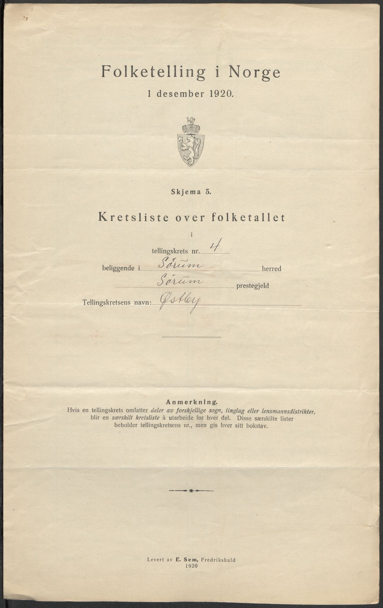 SAO, 1920 census for Sørum, 1920, p. 16