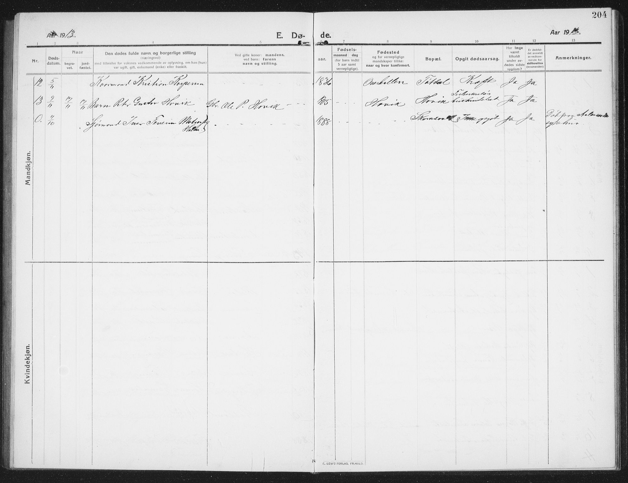 Ministerialprotokoller, klokkerbøker og fødselsregistre - Nord-Trøndelag, SAT/A-1458/774/L0630: Parish register (copy) no. 774C01, 1910-1934, p. 204