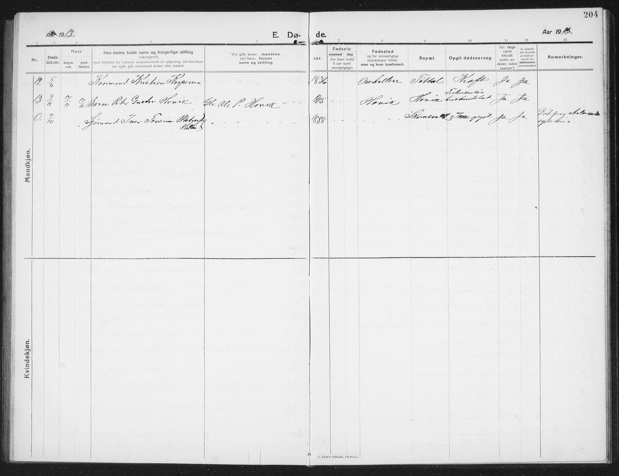 Ministerialprotokoller, klokkerbøker og fødselsregistre - Nord-Trøndelag, AV/SAT-A-1458/774/L0630: Parish register (copy) no. 774C01, 1910-1934, p. 204