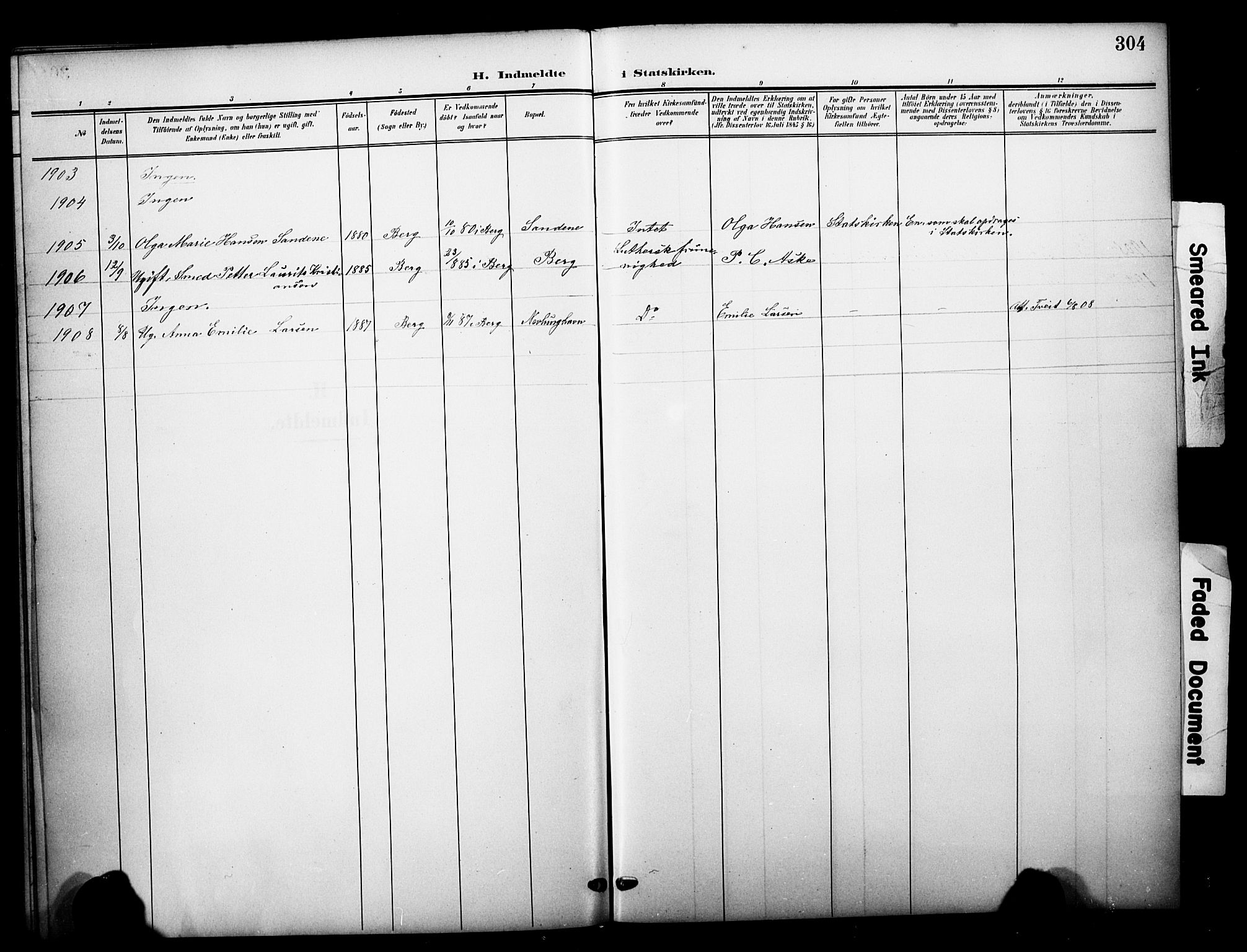 Brunlanes kirkebøker, AV/SAKO-A-342/G/Gb/L0003: Parish register (copy) no. II 3, 1903-1928, p. 304