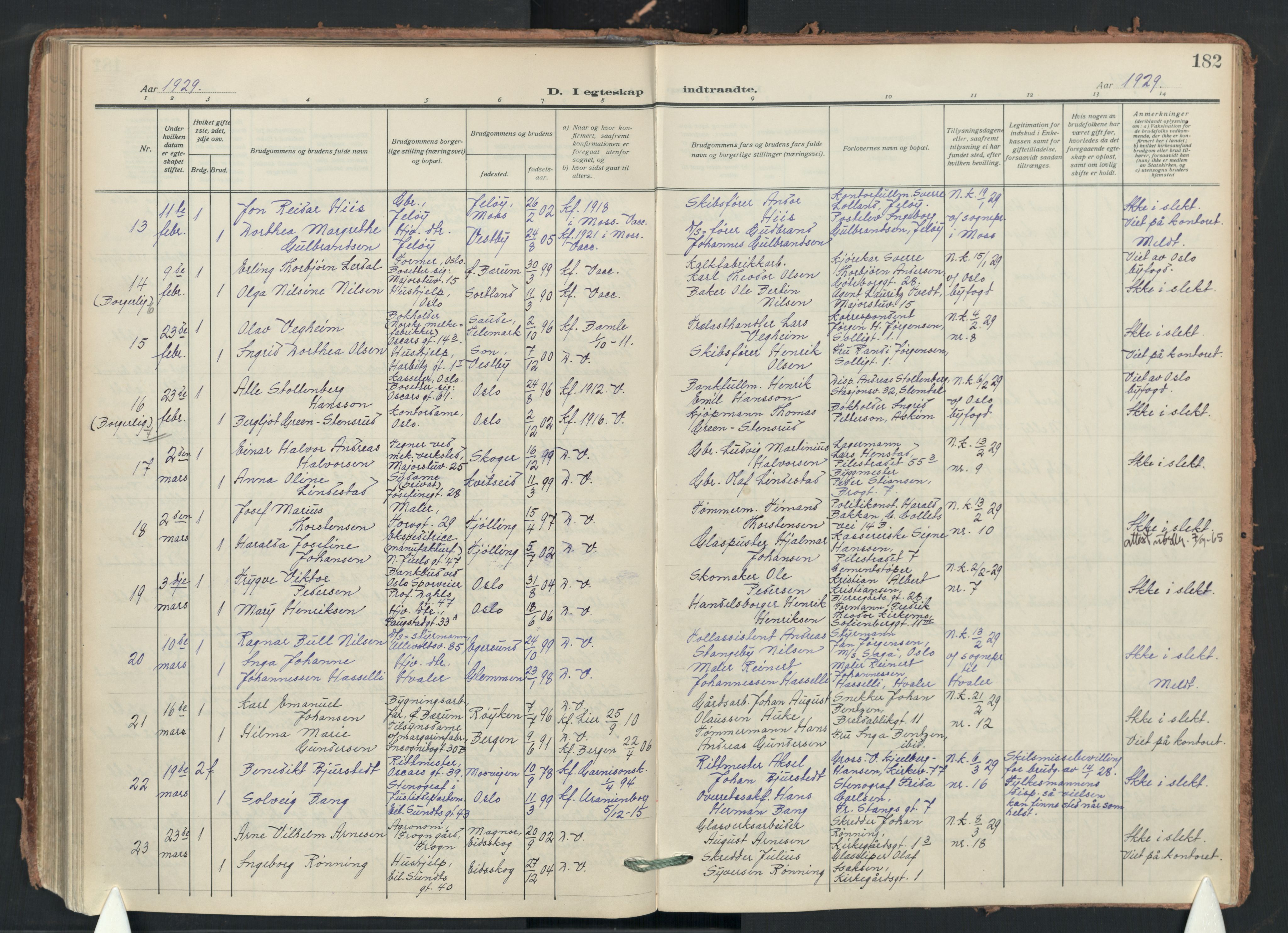 Uranienborg prestekontor Kirkebøker, SAO/A-10877/F/Fa/L0012: Parish register (official) no. 12, 1914-1930, p. 182