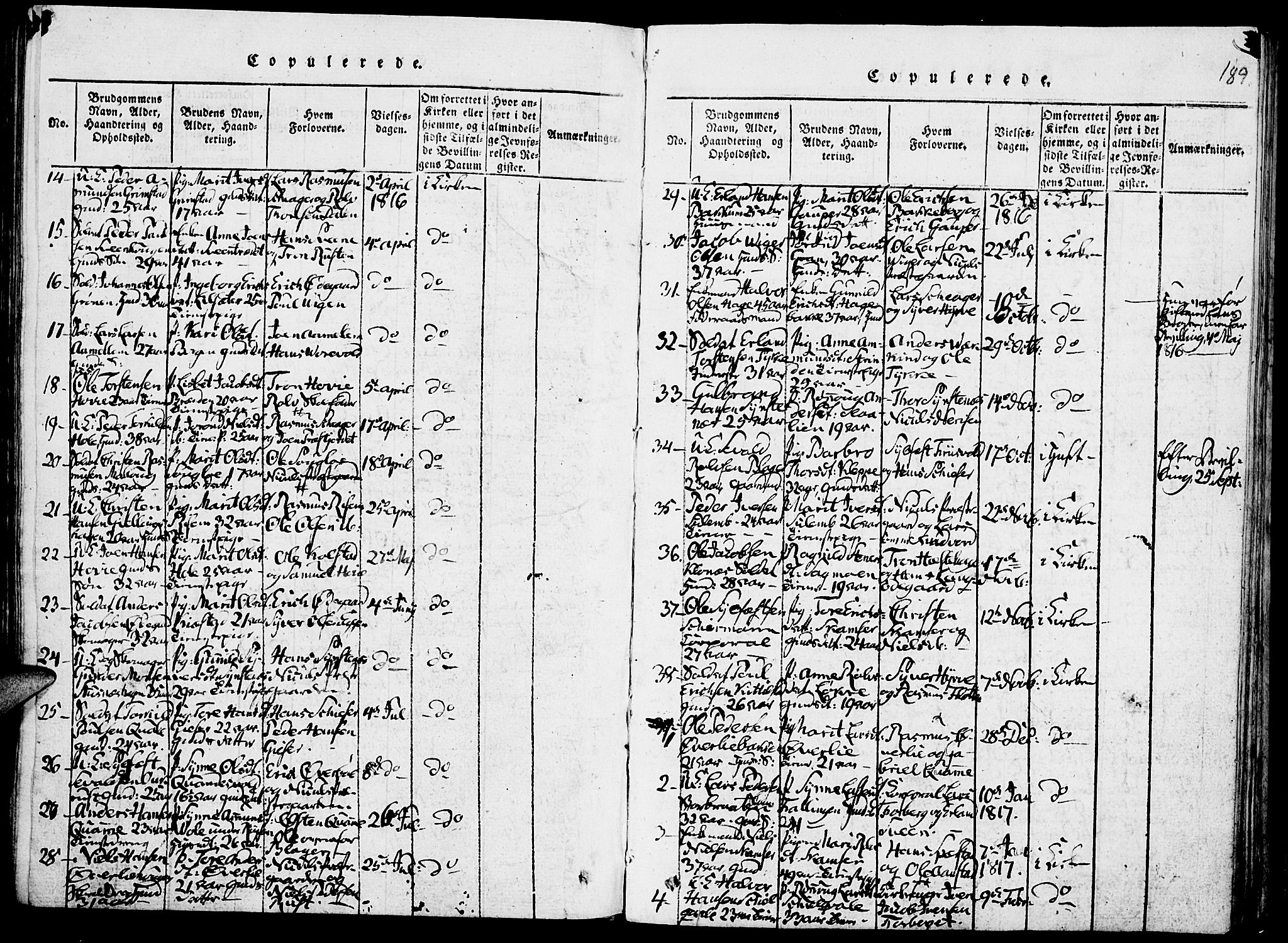 Lom prestekontor, SAH/PREST-070/K/L0004: Parish register (official) no. 4, 1815-1825, p. 189