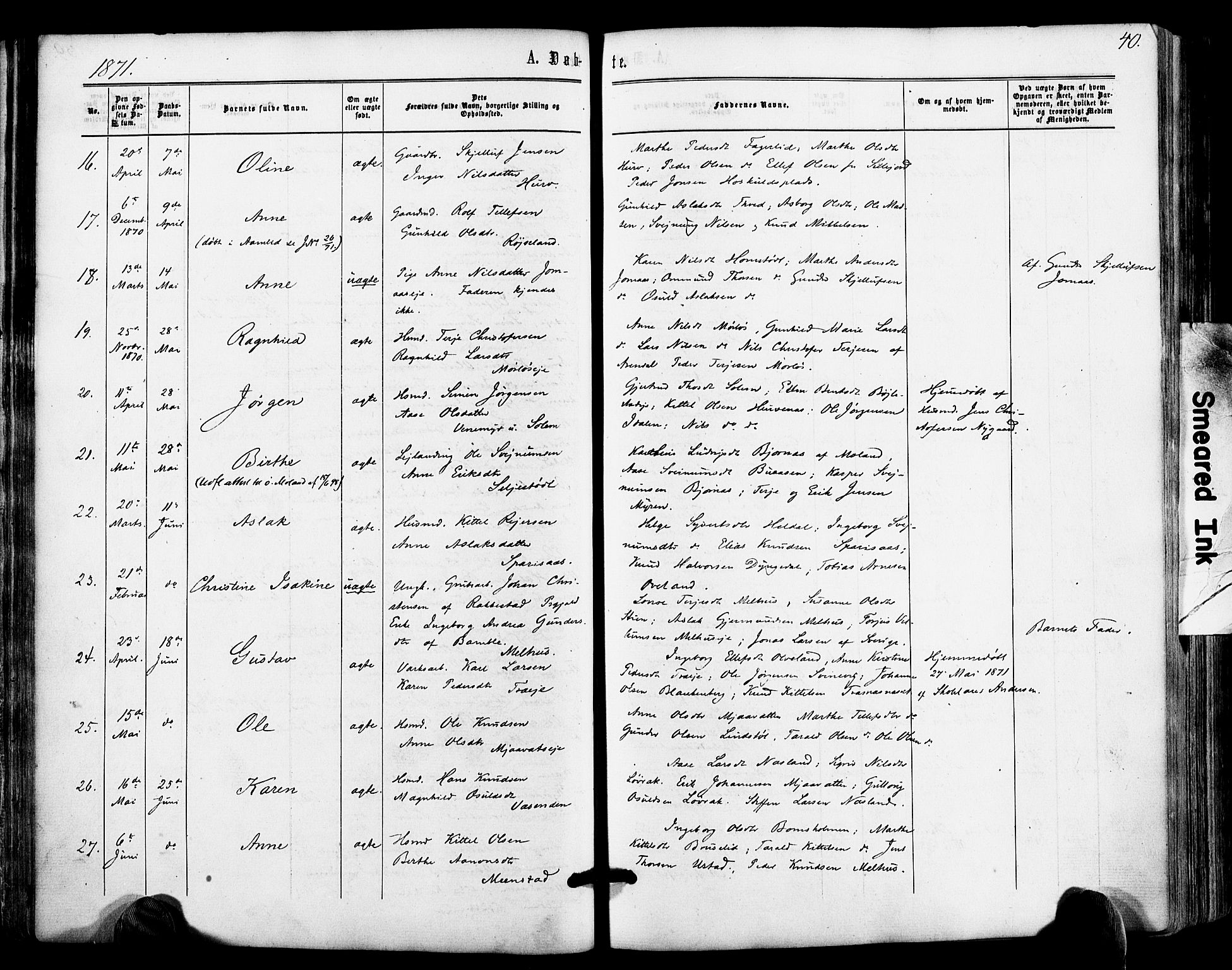 Froland sokneprestkontor, AV/SAK-1111-0013/F/Fa/L0003: Parish register (official) no. A 3, 1864-1881, p. 40