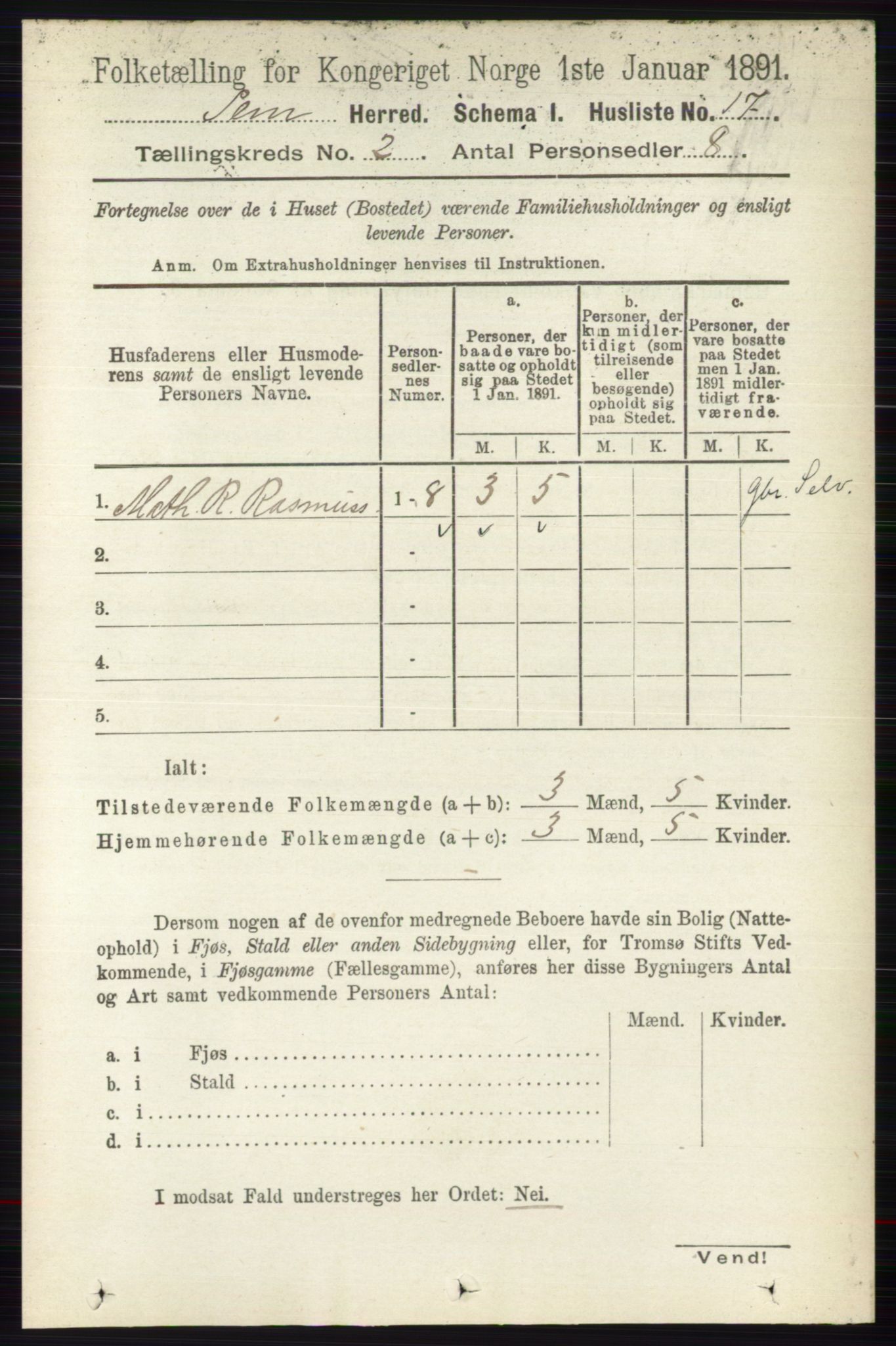 RA, 1891 census for 0721 Sem, 1891, p. 605